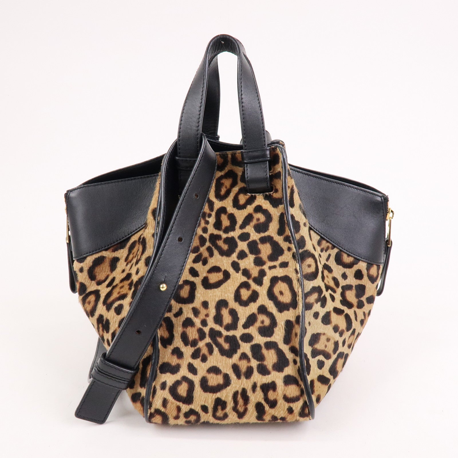 LOEWE Calfskin Hammock Small Shoulder Bag Leopard Beige Black