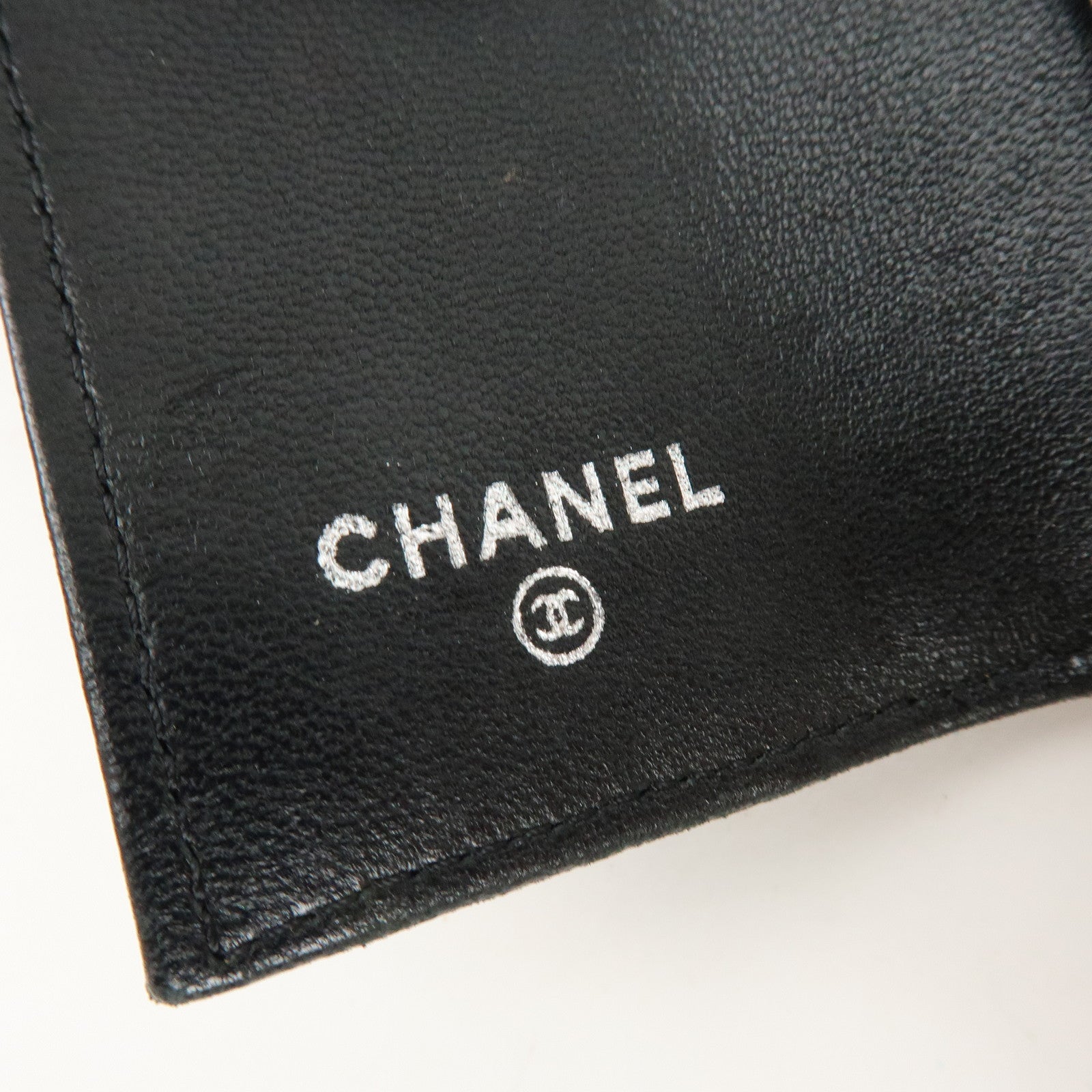 CHANEL Camelia Lamb Skin Leather Key Case Key Holder Black