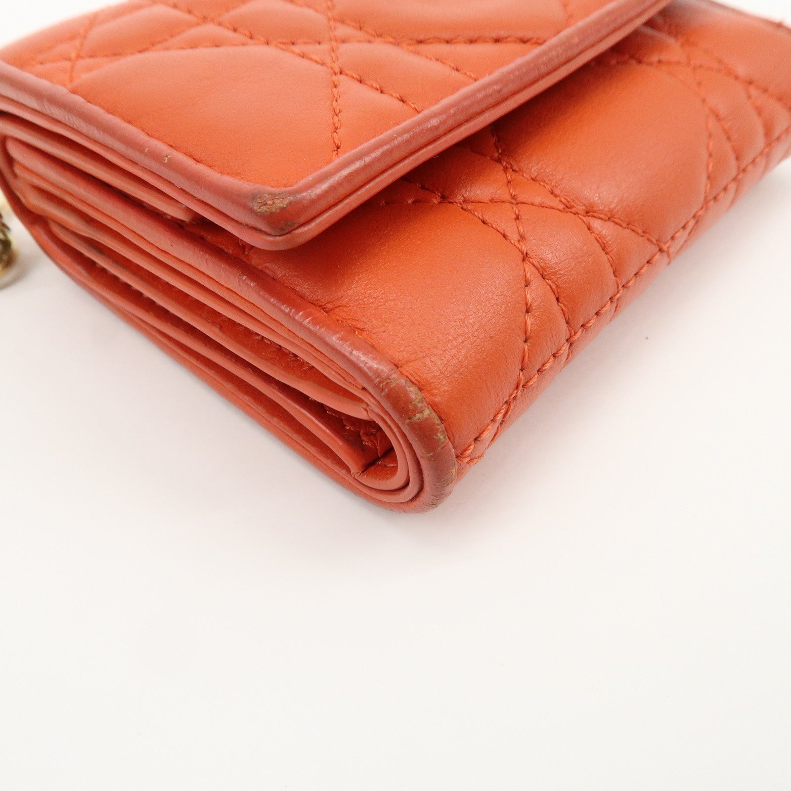 Christian Dior Lady Dior Cannage Leather Tri-fold Compact Wallet