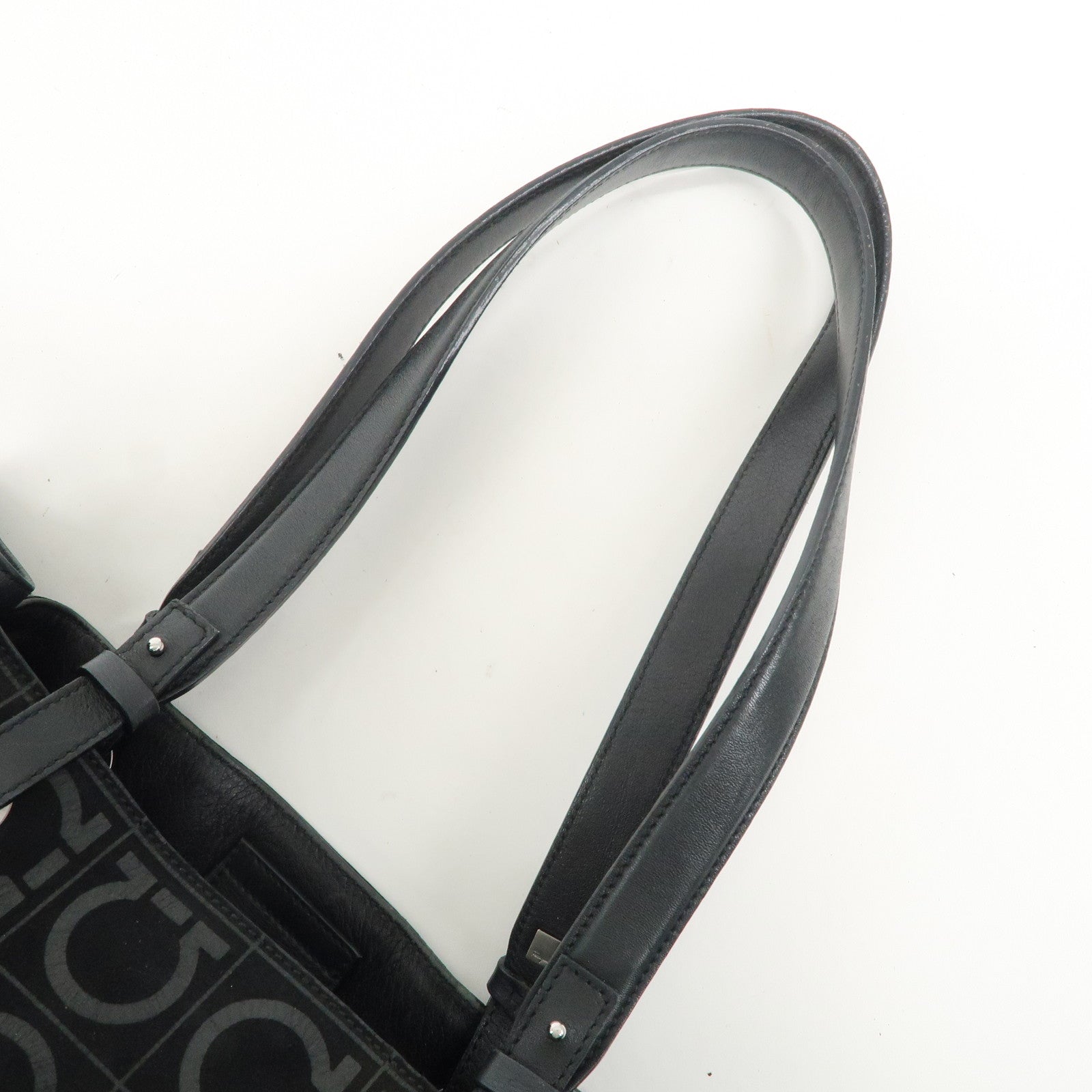 Ferragamo Gancini Leather Suede Shoulder Bag Hand Bag Black