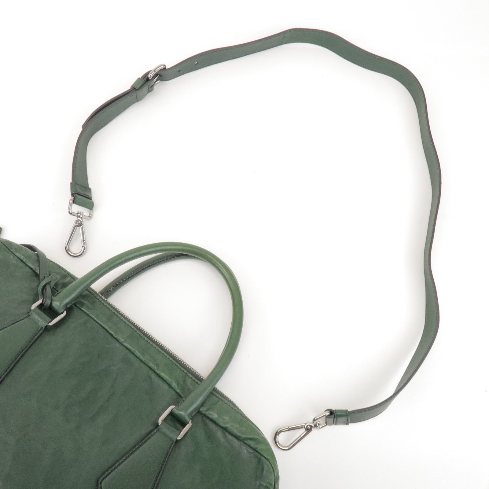 PRADA Triangle Logo 2Way Leather Hand Bag Shoulder Bag Green