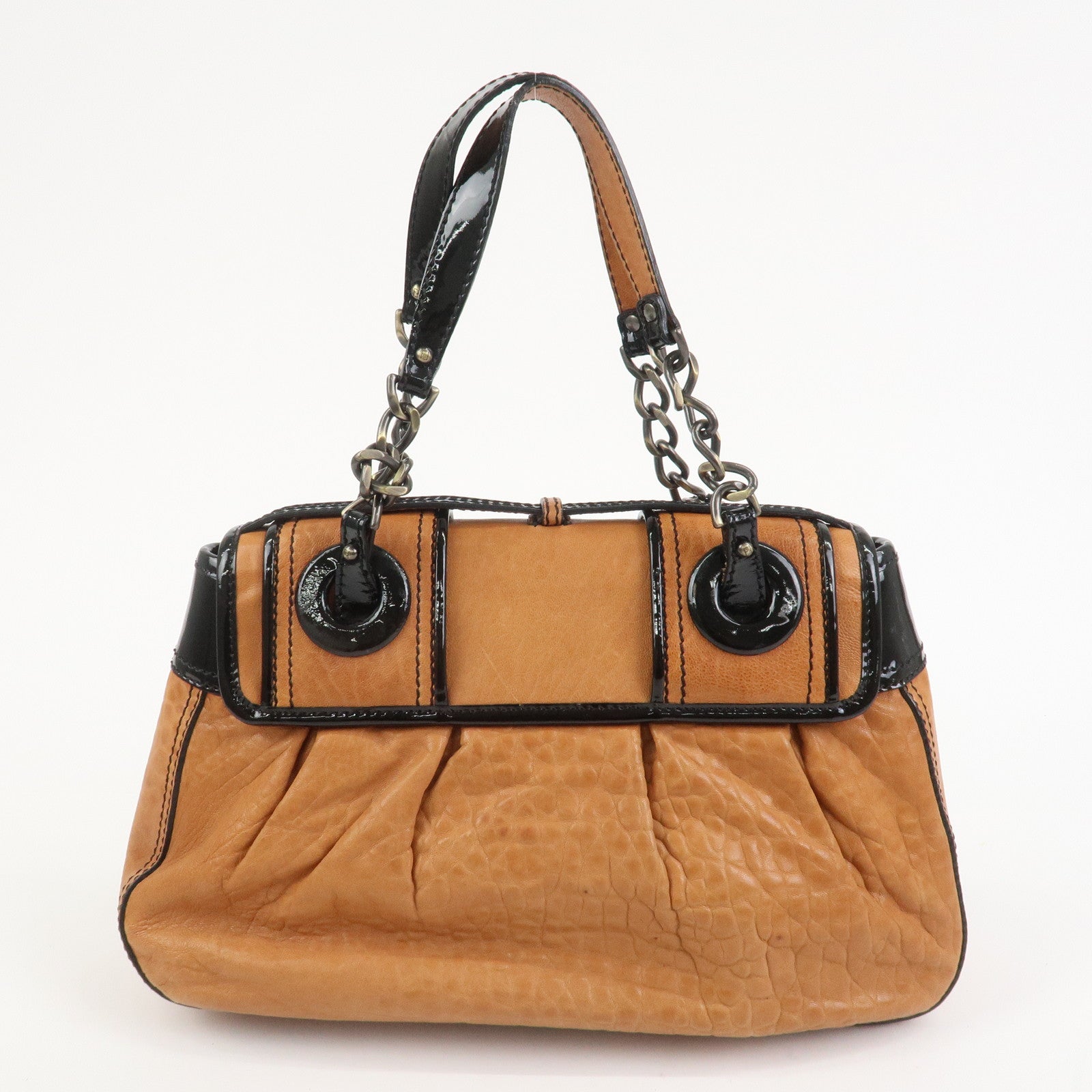 FENDI Patent Leather Shoulder Bag Hand Bag Brown Black 8BN165