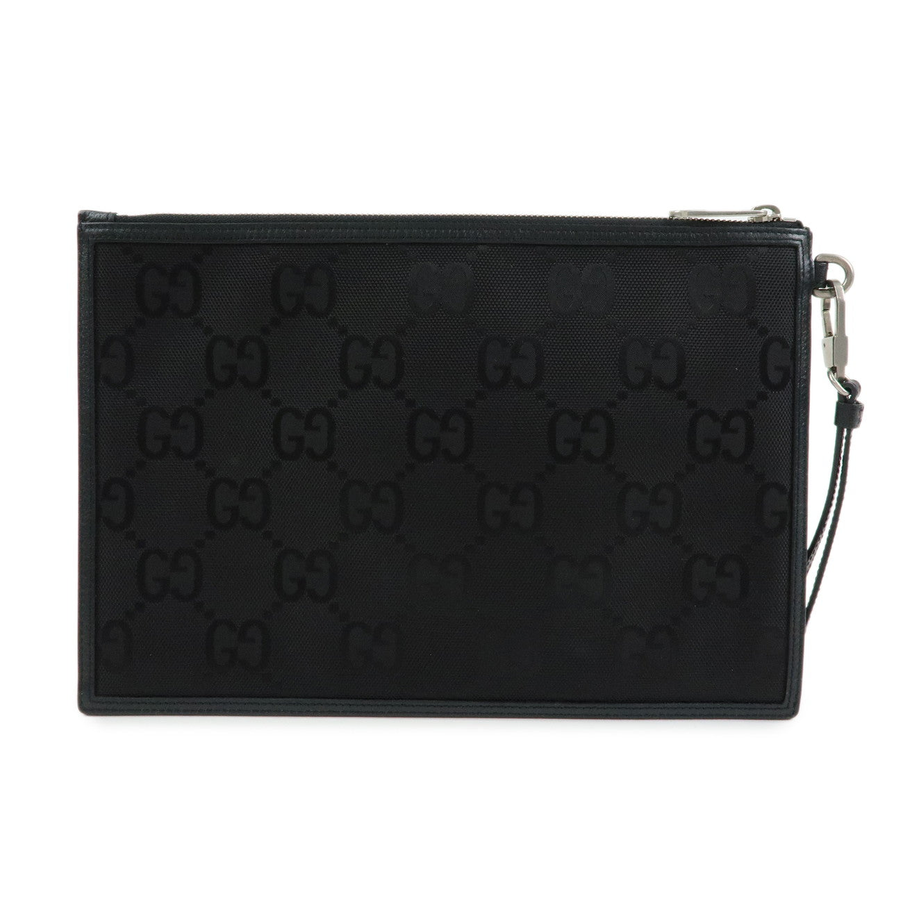 GUCCI Off The Grid GG Nylon Leather Clutch Bag Black Gold 625598