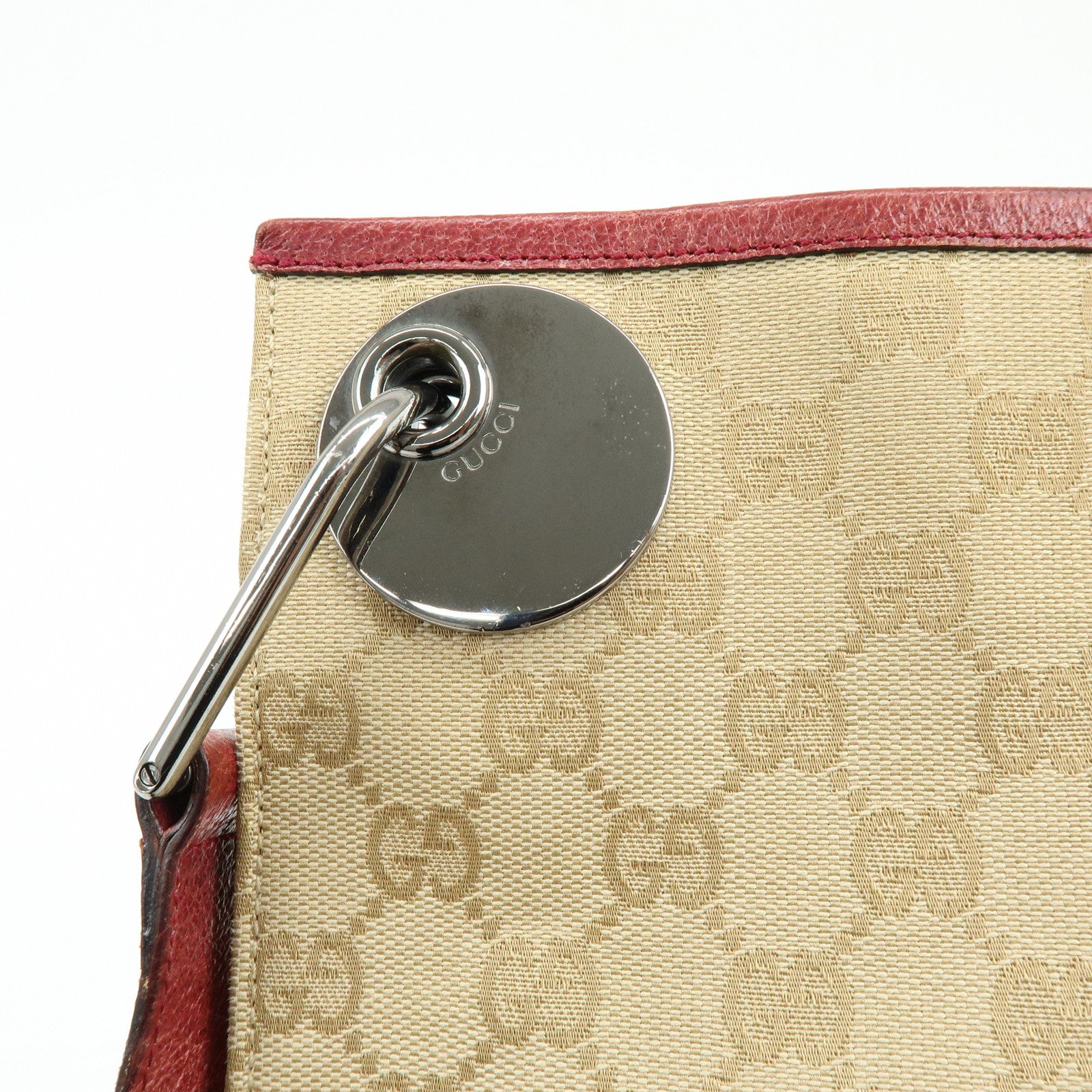 GUCCI GG Canvas Leather Shoulder Bag Crossbody Bag Beige Burgundy