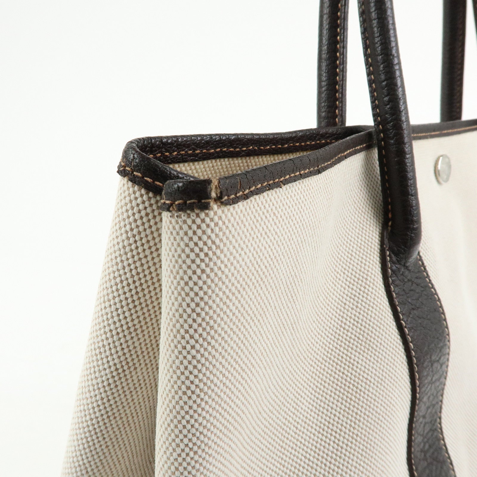 HERMES Canvas Leather Garden Party PM 笆｡I Stamped Tote Bag Beige