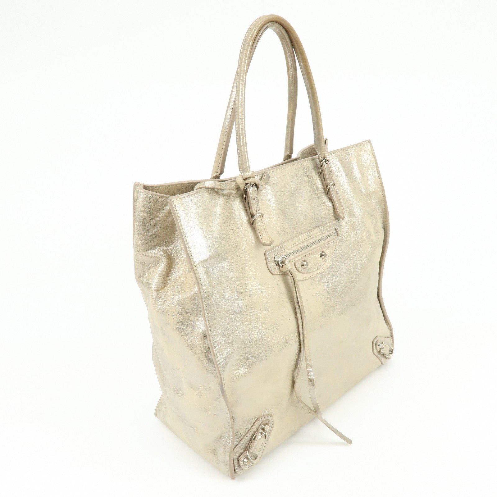 BALENCIAGA The Paper Leather Tote Bag Hand Bag Silver 255412