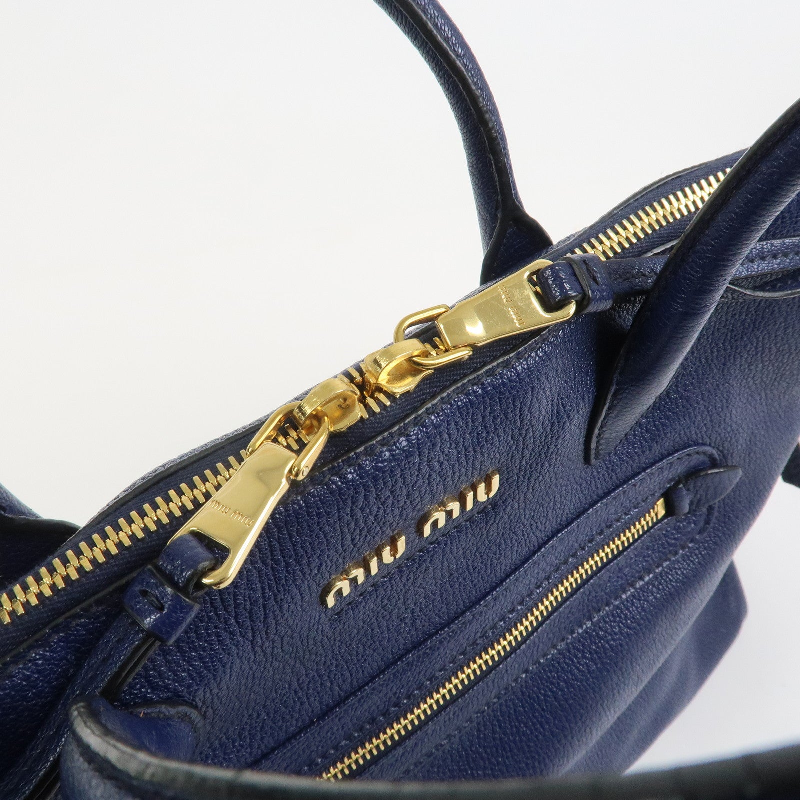 MIU MIU Madras Leather 2Way Hand Bag Shoulder Bag Blue 5BG136