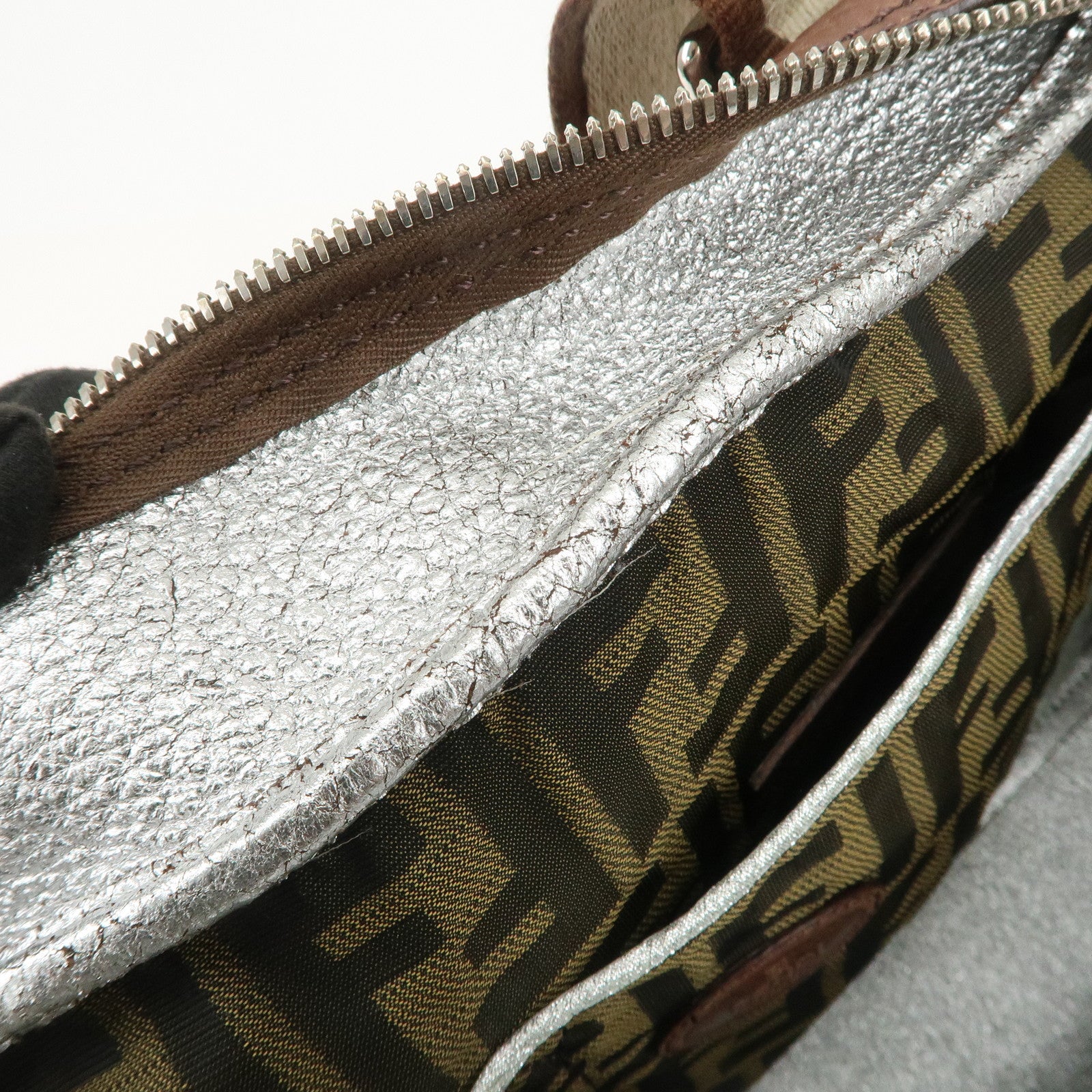 FENDI Selleria Leather Canvas Hand Bag Shoulder Bag Brown 8BL093