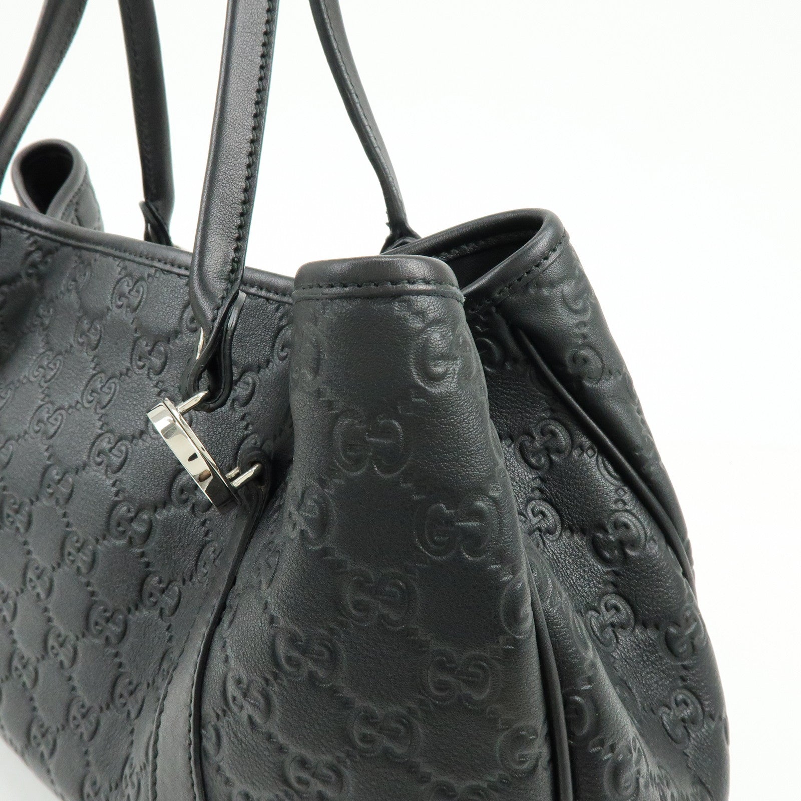 GUCCI Logo Guccissima Leather Tote Bag Shoulder Bag Black 232957