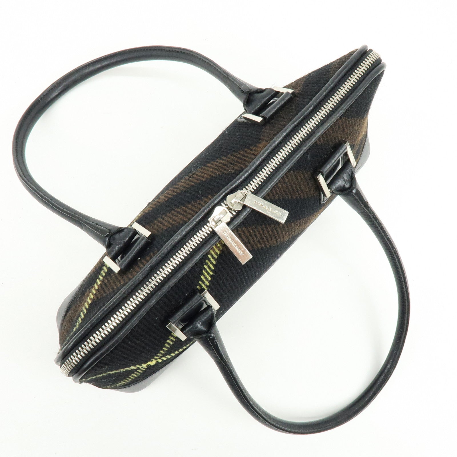 BURBERRY Plaid Canvas Leather Shoulder Bag Hand Bag Black Brown