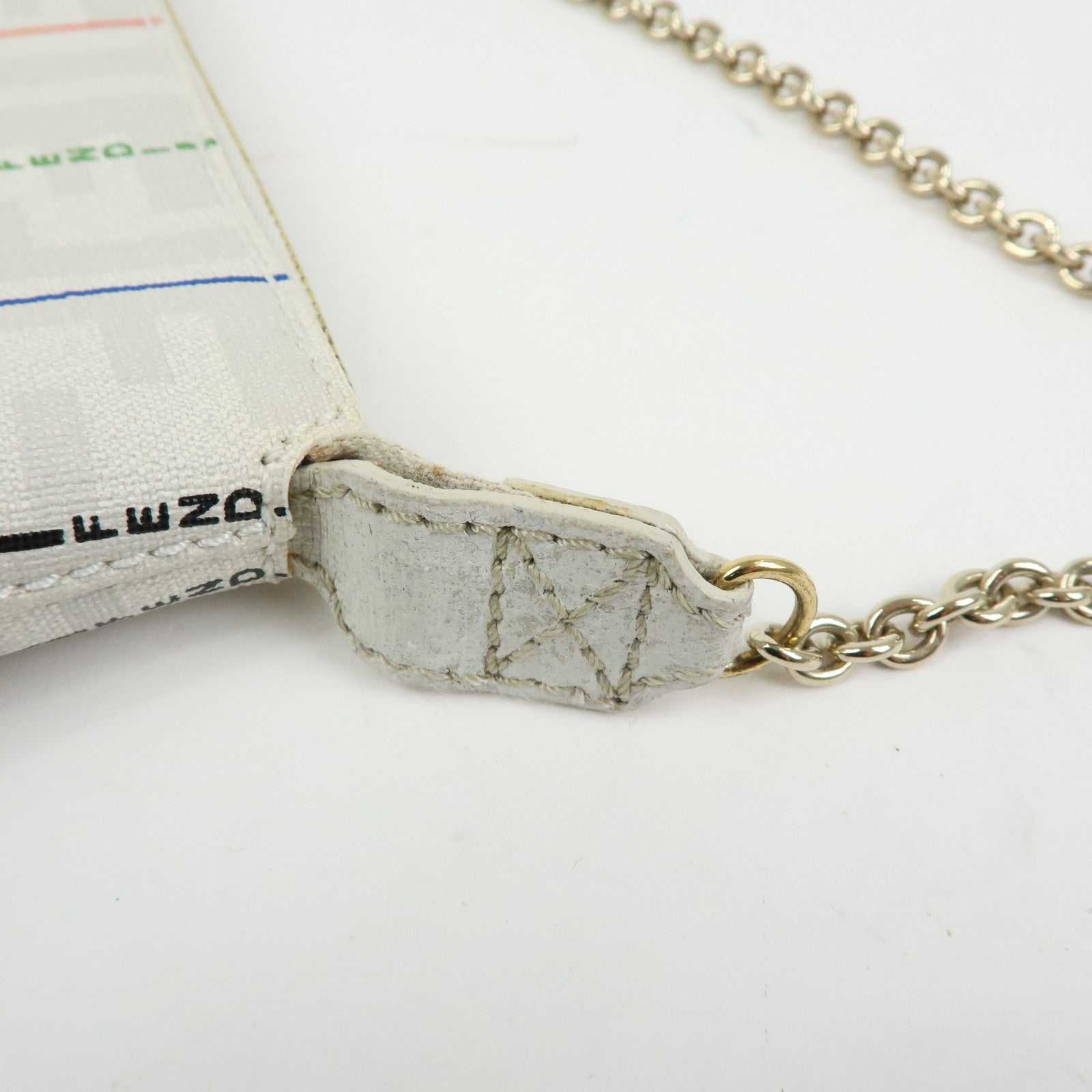 FENDI Zucca PVC Chain Accessory Pouch Hand Bag White 8BR592