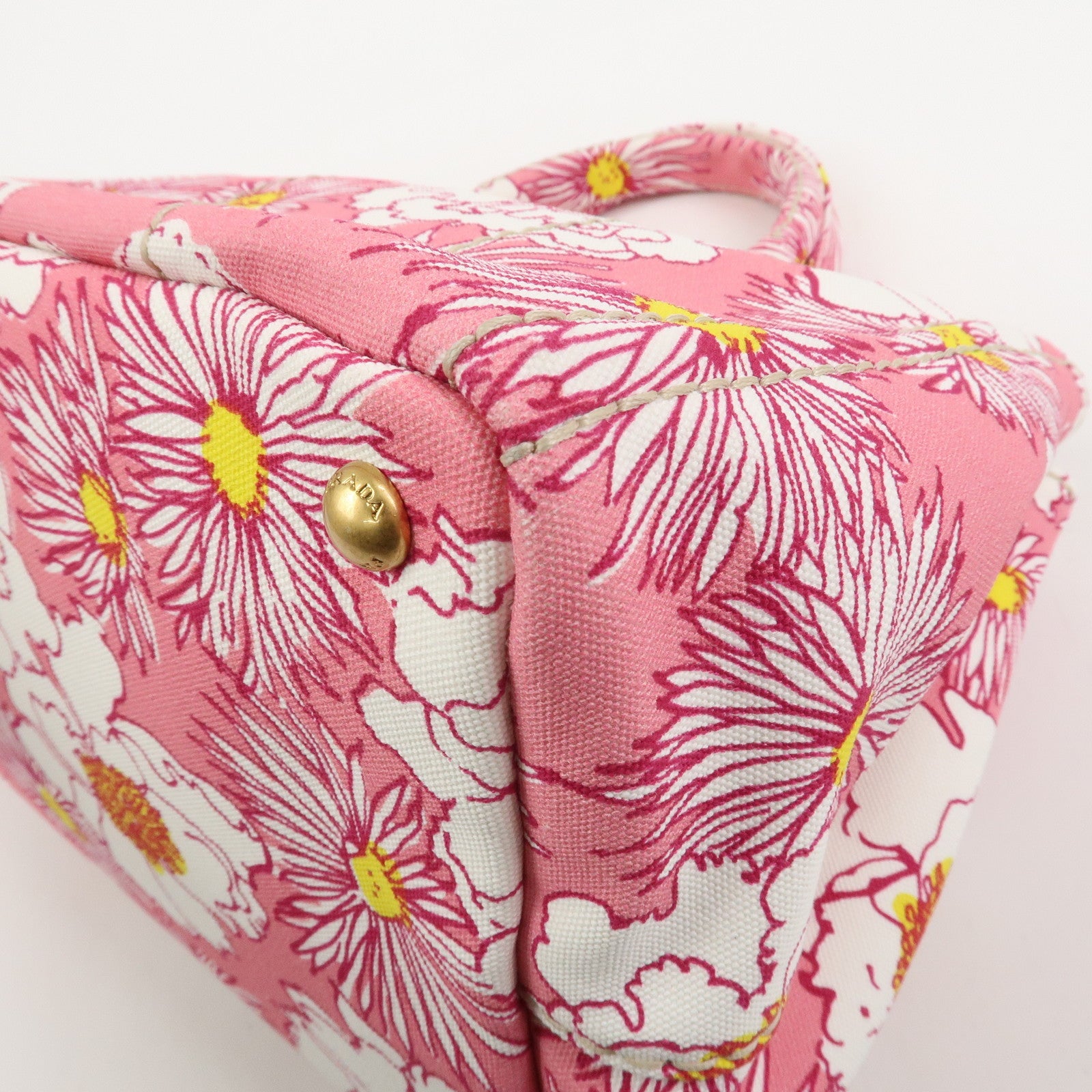 PRADA Canapa Canvas 2Way Bag Hand Bag Flower Print Pink