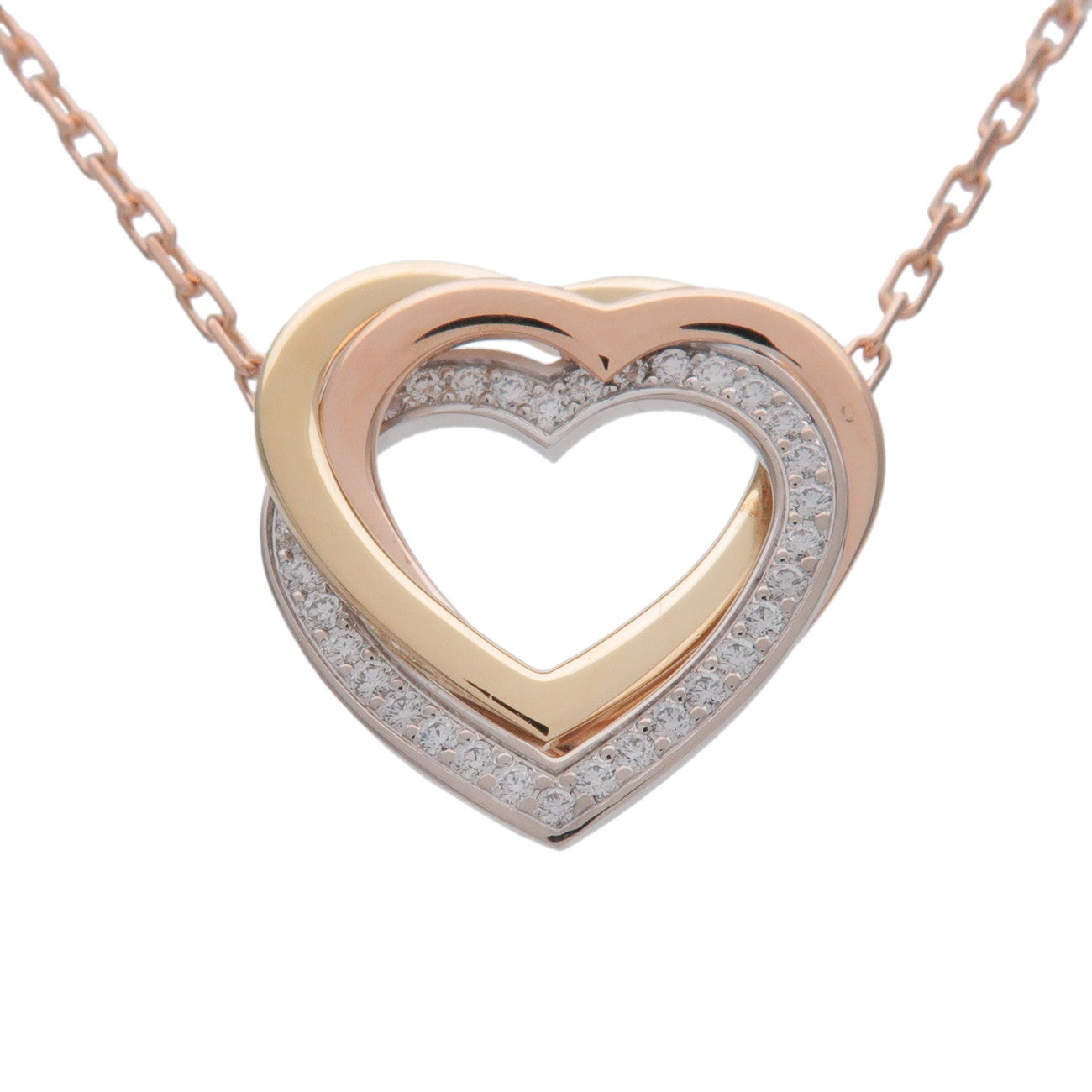 Cartier Trinity Diamond Heart Necklace K18 Yellow Rose White Gold