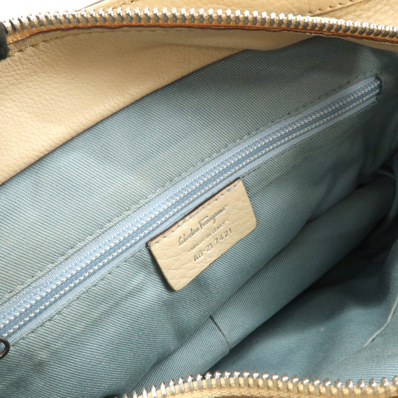 Ferragamo Gancini Leather 2Way Bag Hand Bag Shoulder Bag Beige