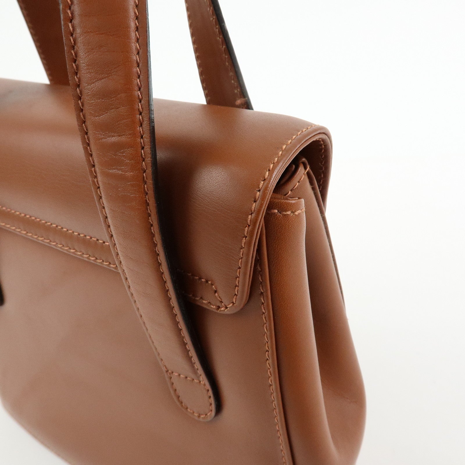 Ferragamo Gancini Leather 2Way Bag Hand Bag Shoulder Bag Brown