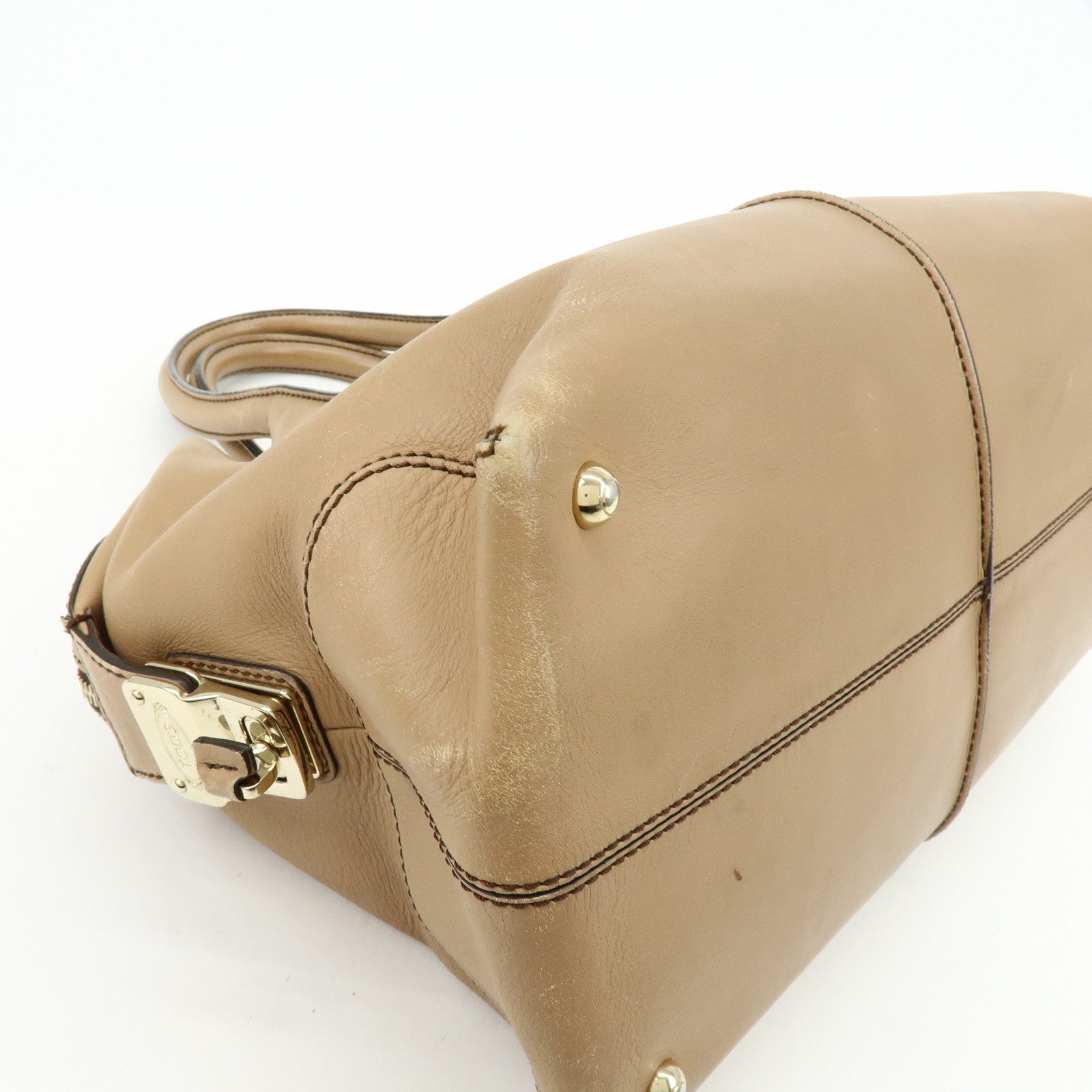 TOD'S D-Cube Leather 2Way Bag Hand Bag Shoulder Bag Beige