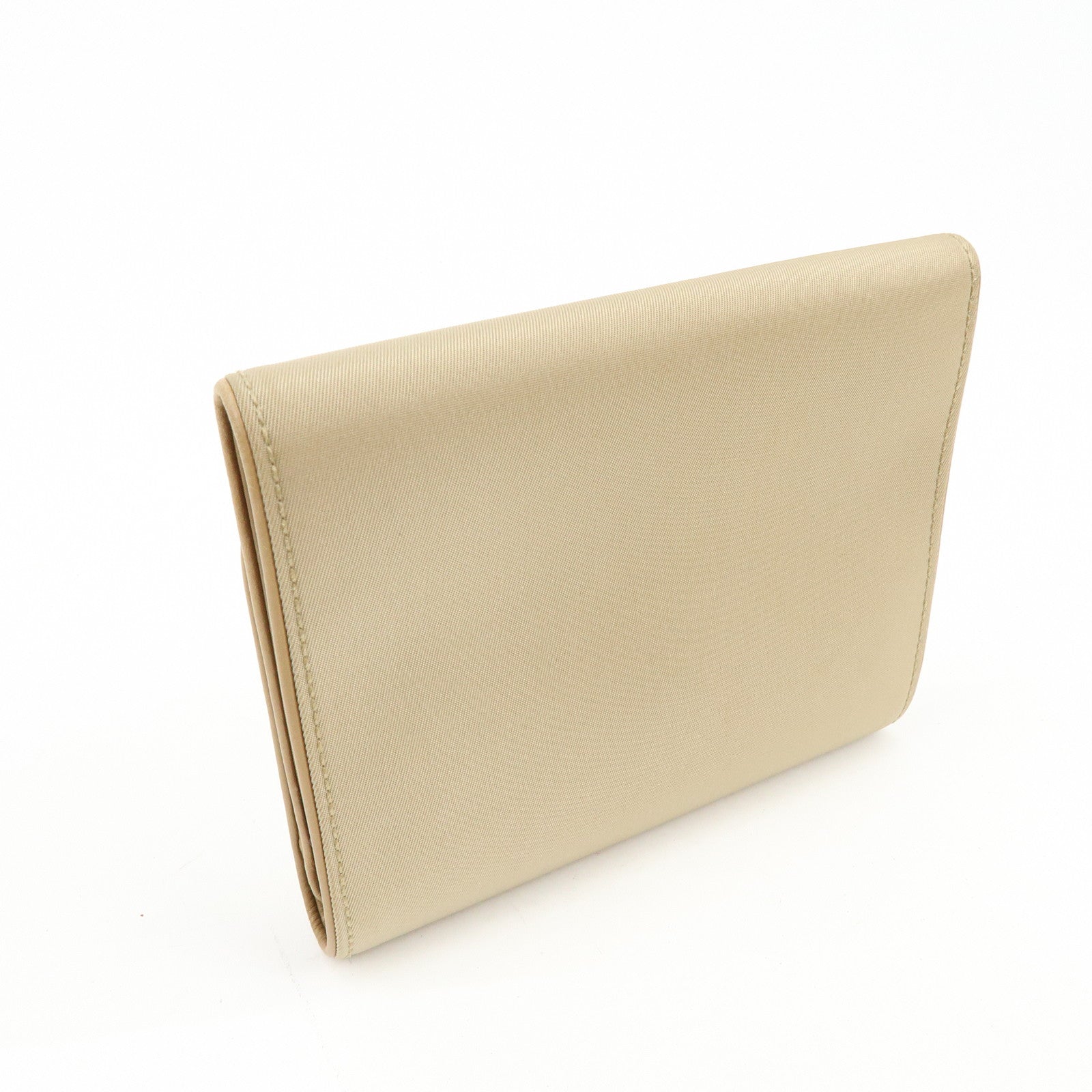 PRADA Logo Nylon Leather Compact Trifold Wallet Beige 1M0170