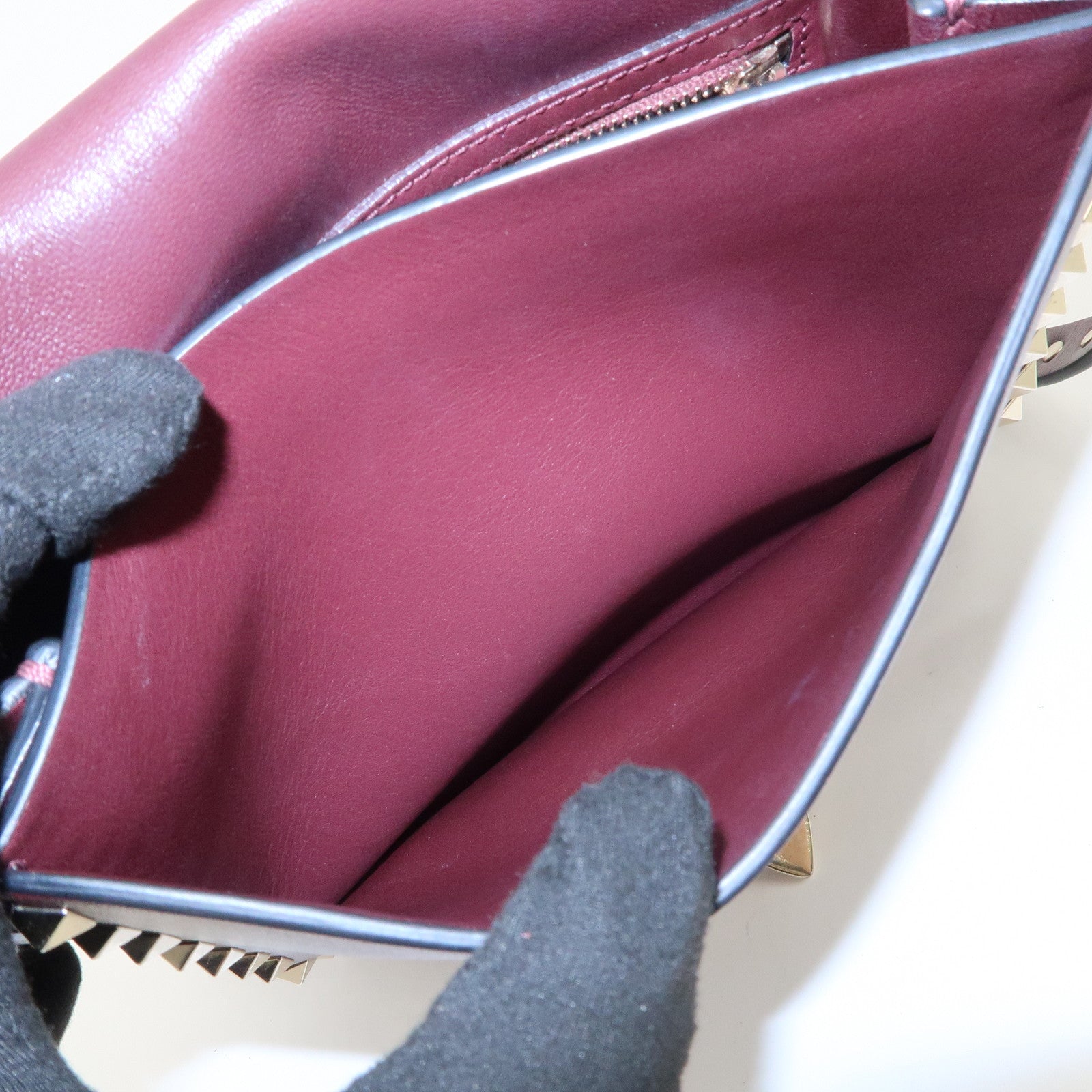 VALENTINO Rock Studs Leather Shoulder Bag Hand Bag Brown