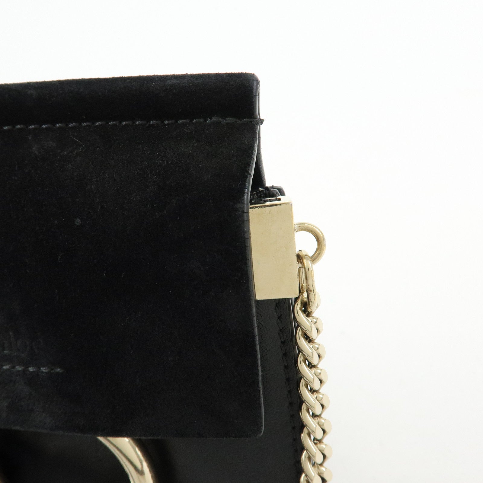 Chloe Faye Suede Leather Shoulder Bag Crossbody Bag Black Gold