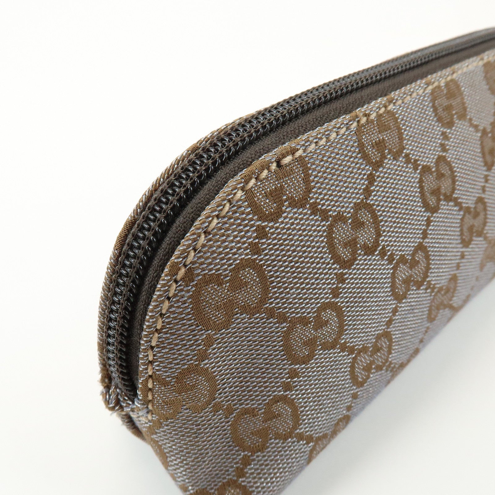 GUCCI GG Mnogram Canvas Leather Cosmetic Pouch Brown 272367