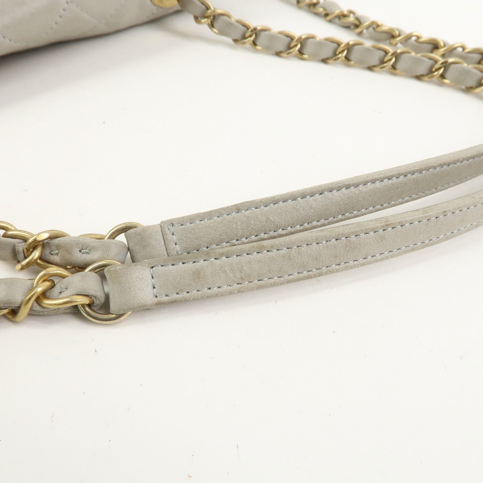 CHANEL Matelasse COCO Mark Shiny Lamb Skin Chain Shoulder Bag Gray