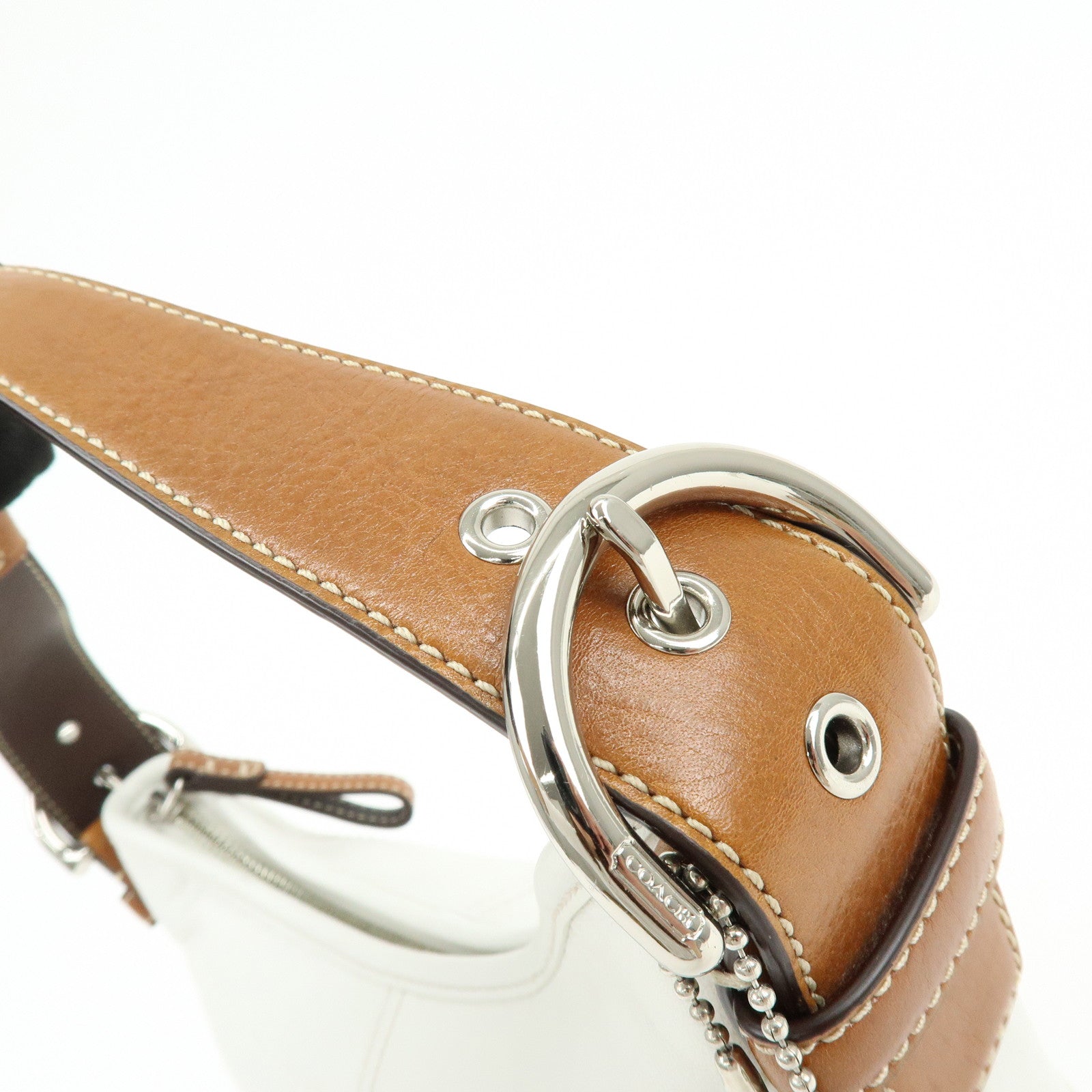 COACH Leather Shoulder Bag Hand Bag White Camel