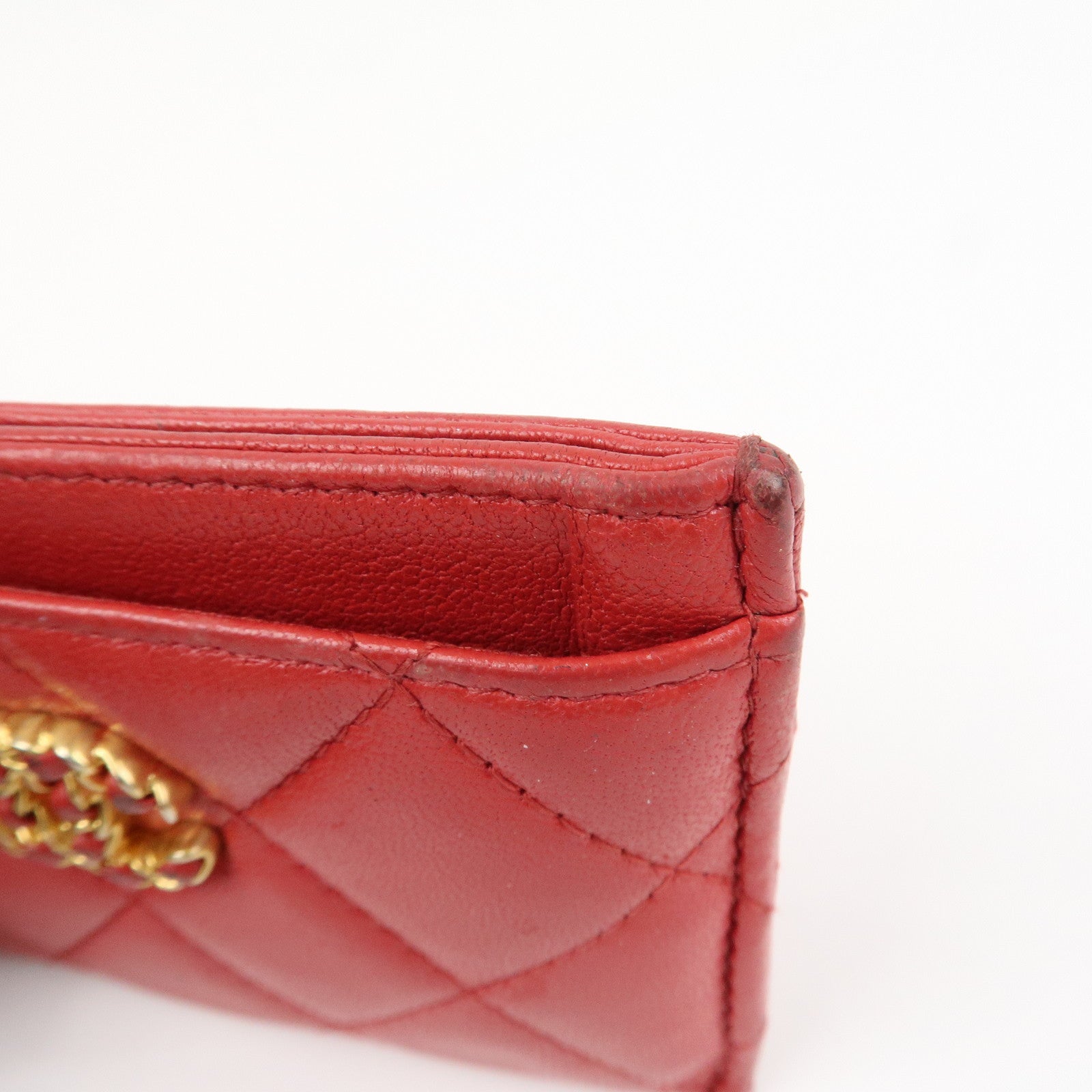 CHANEL COCO Mark Matelasse Lamb Skin Card Case Red