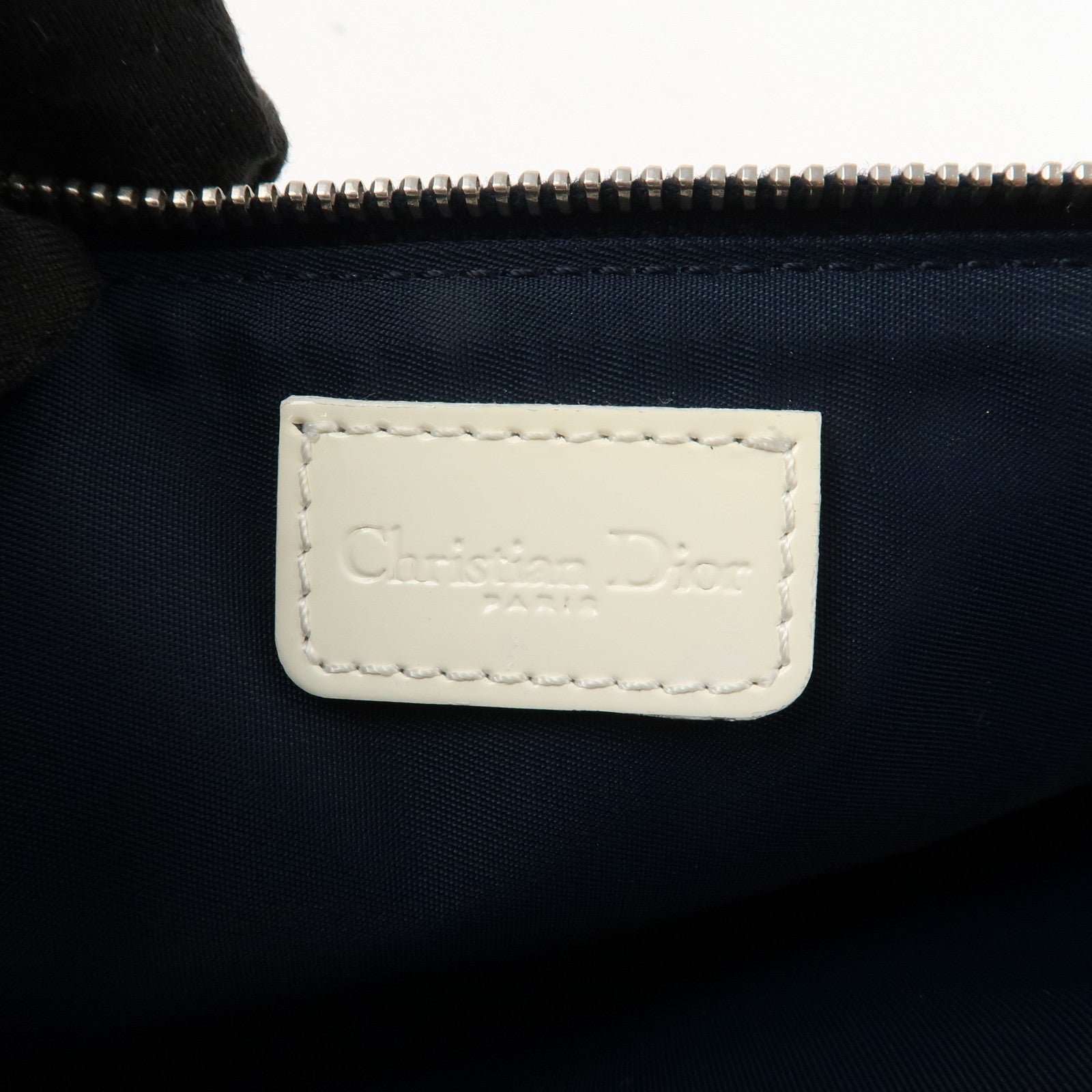 Christian Dior Trotter Jacquard Leather Saddle Bag Mini Navy White Used