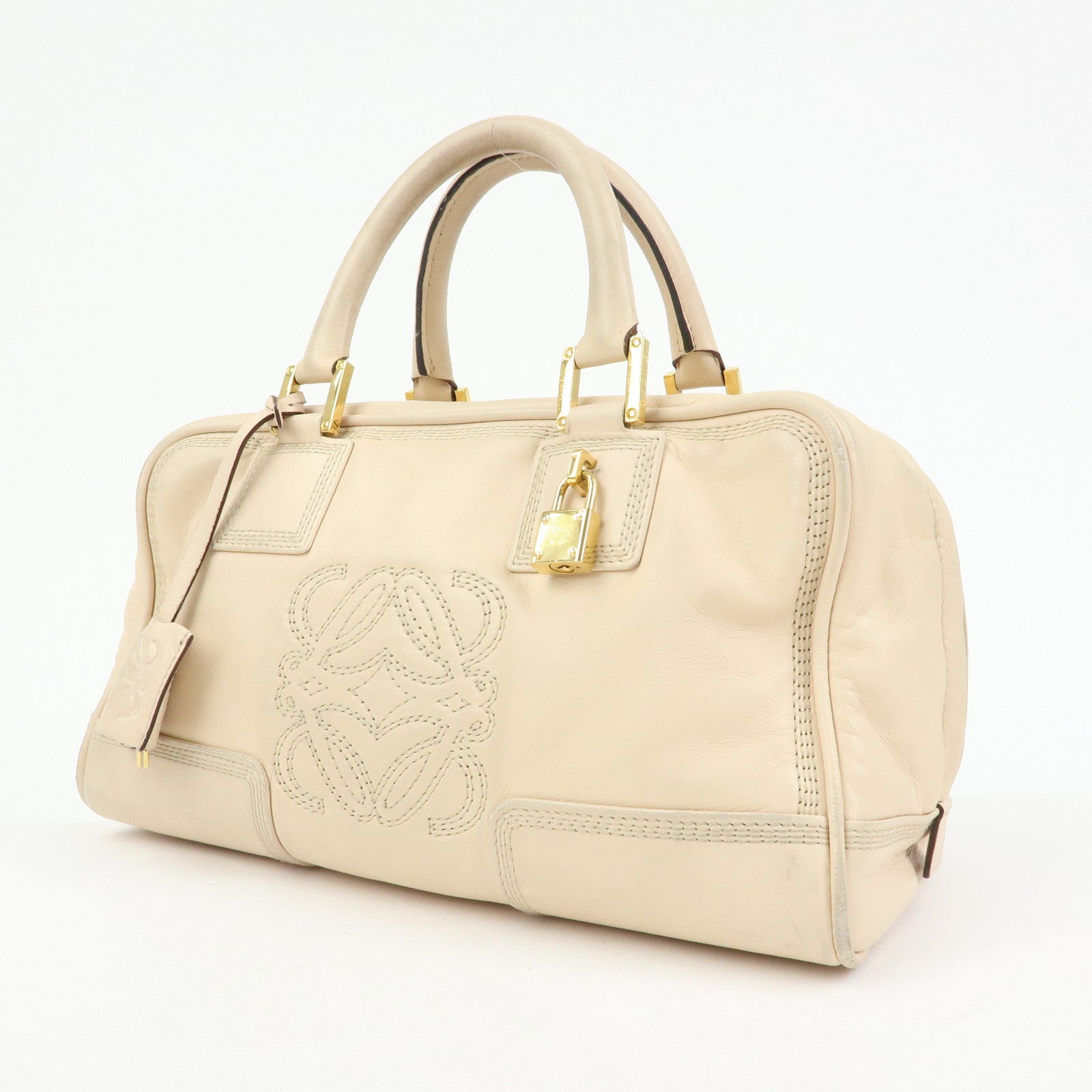 LOEWE Anagram Amazona 28 Nappa Leather Hand Bag Boston Bag Beige