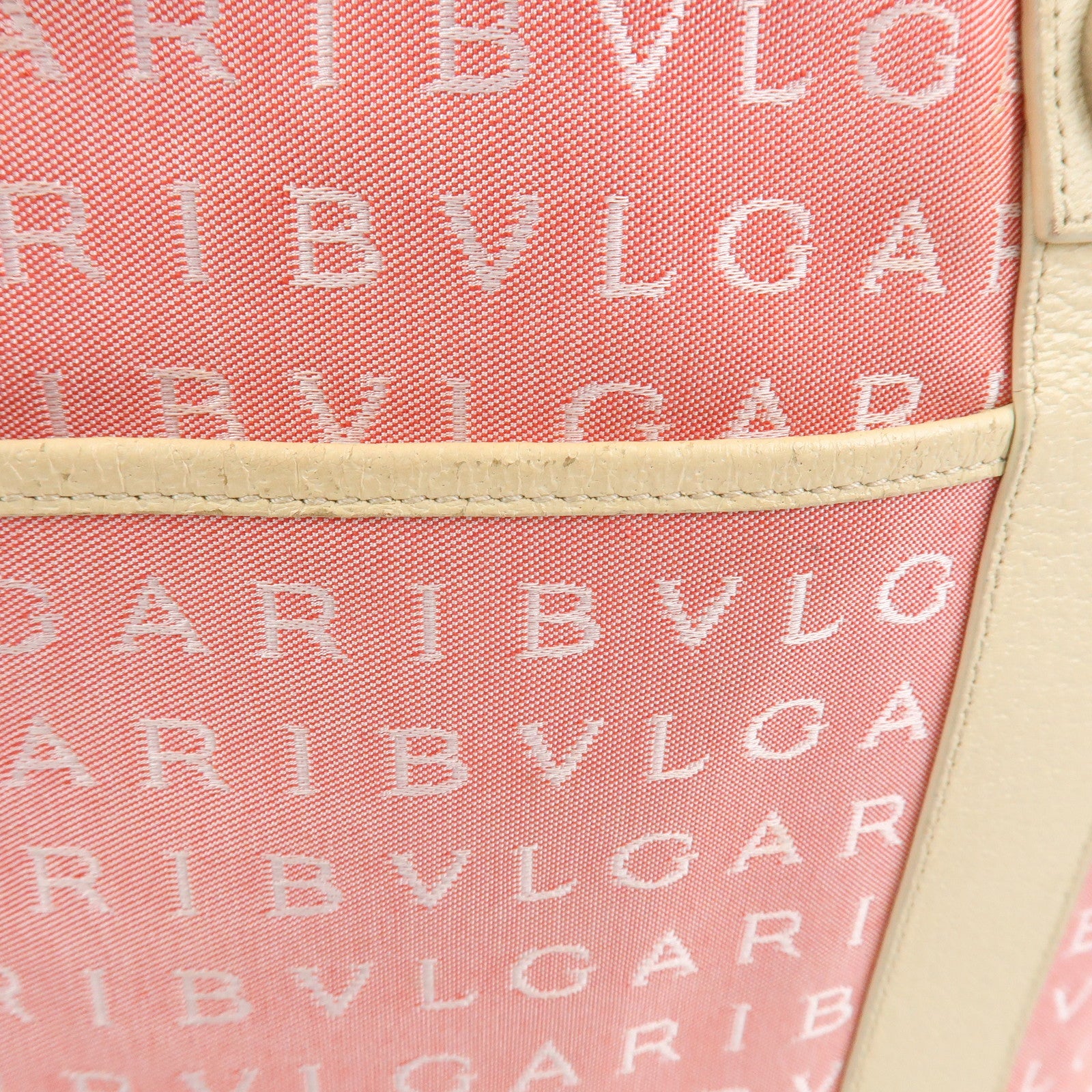 BVLGARI Logo Mania Canvas Leather Hand Bag Tote Bag Pink Ivory