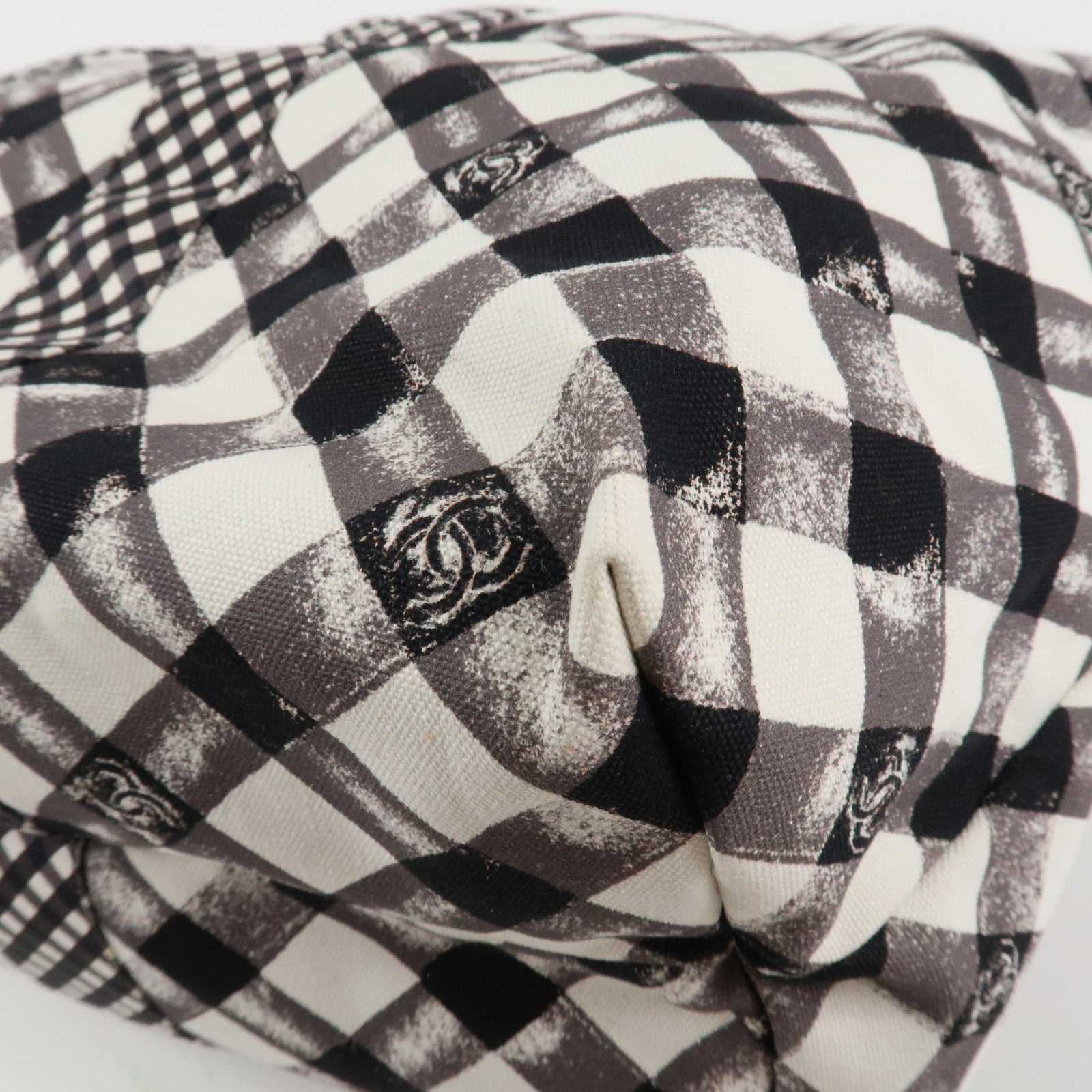 CHANEL Cruise Line COCO Mark Plaid Tote Bag Shoulder Black White Used