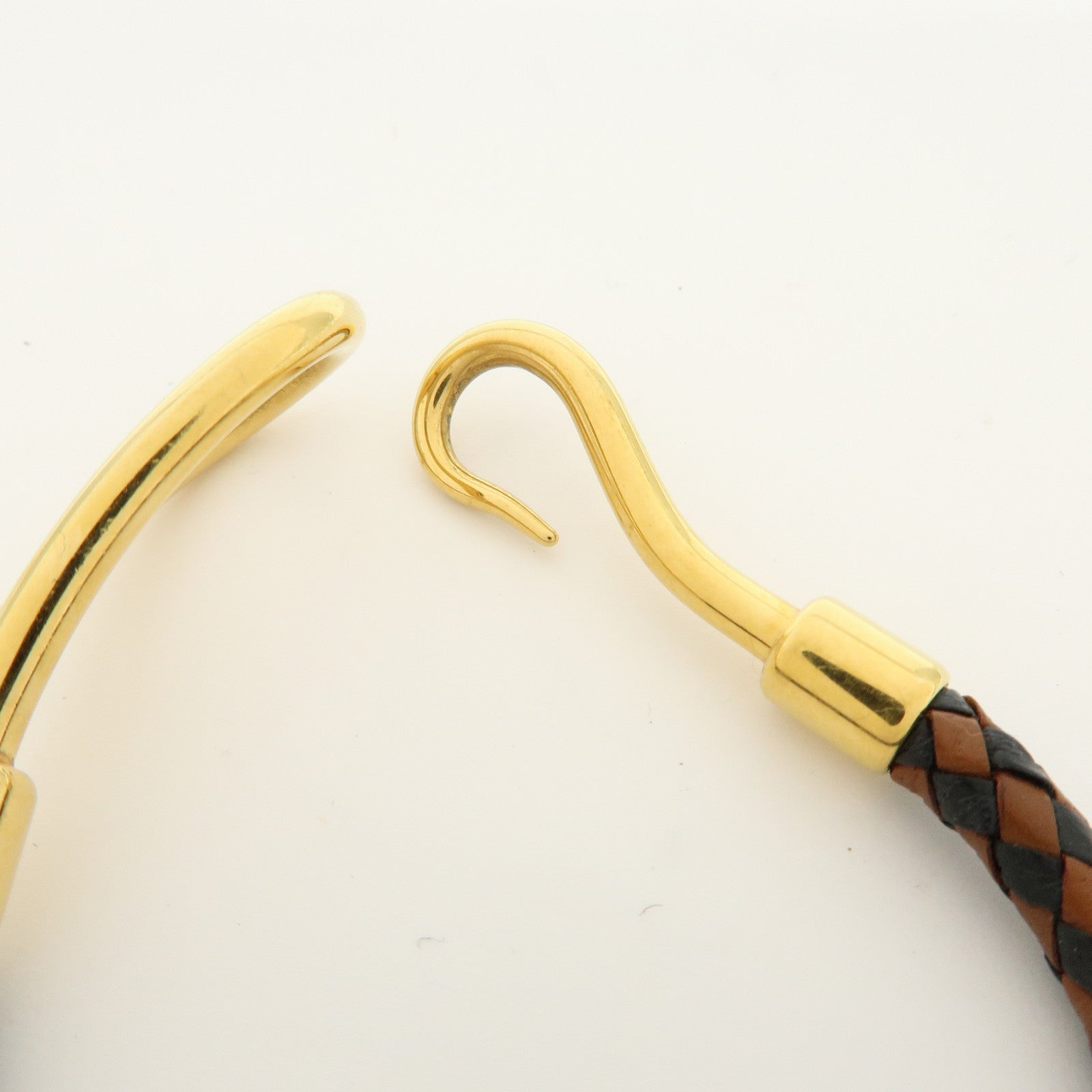 HERMES Jumbo Choker Leather Metal Bracelet Brown Black Gold