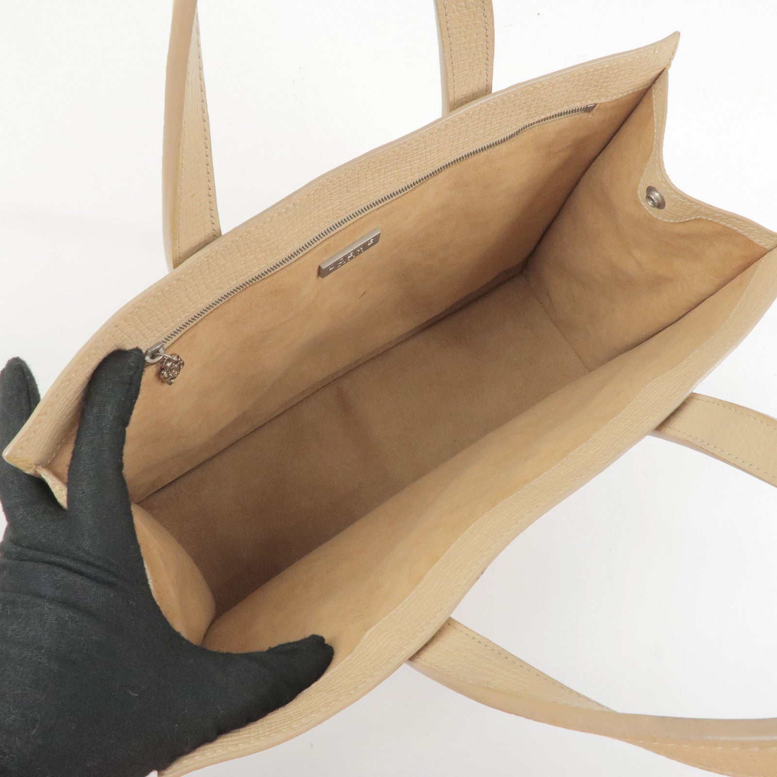 LOEWE Anagram Embossed Leather Tote Bag Hand Bag Beige