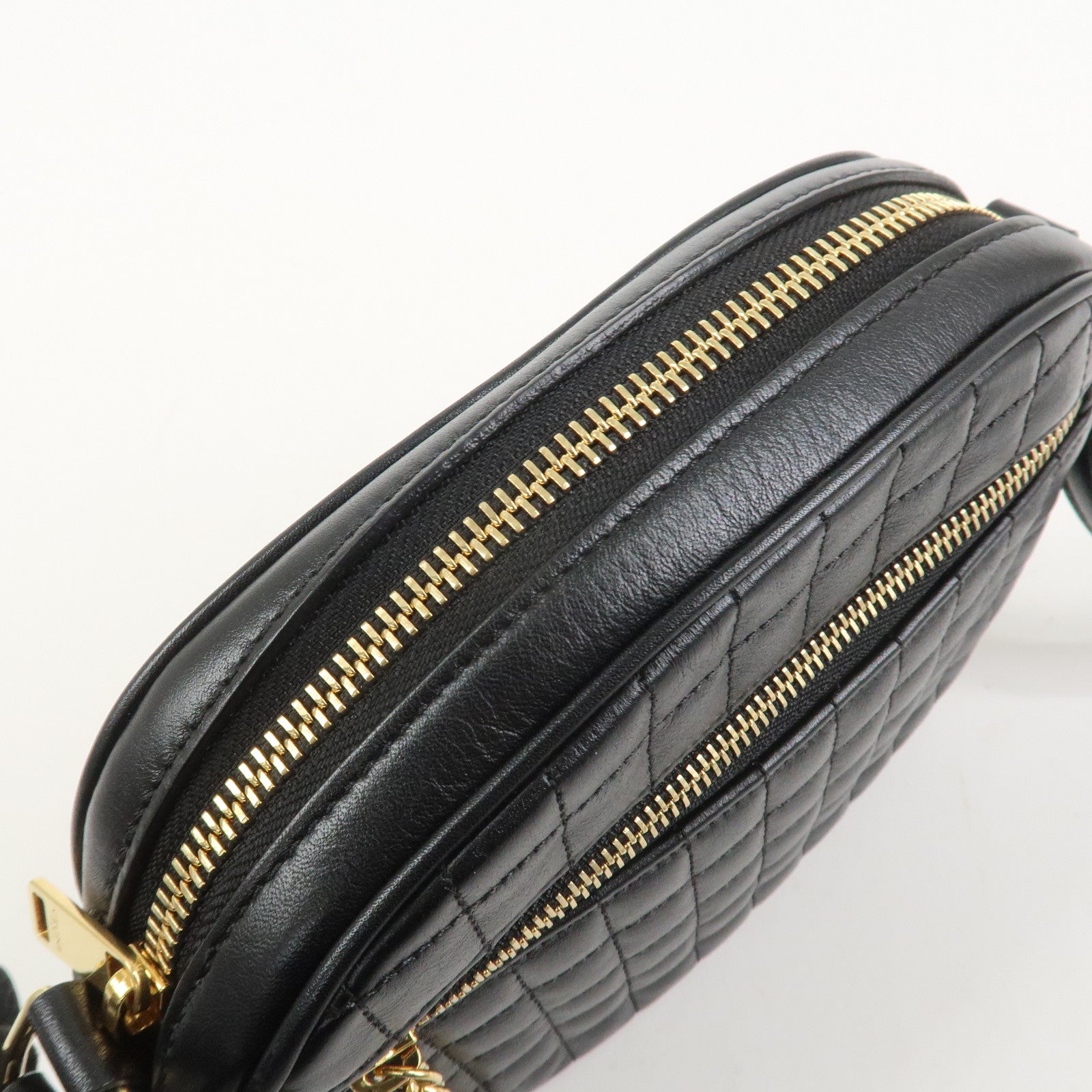 CELINE Calf Leather Shoulder Bag Crossbody Bag Black C Charm