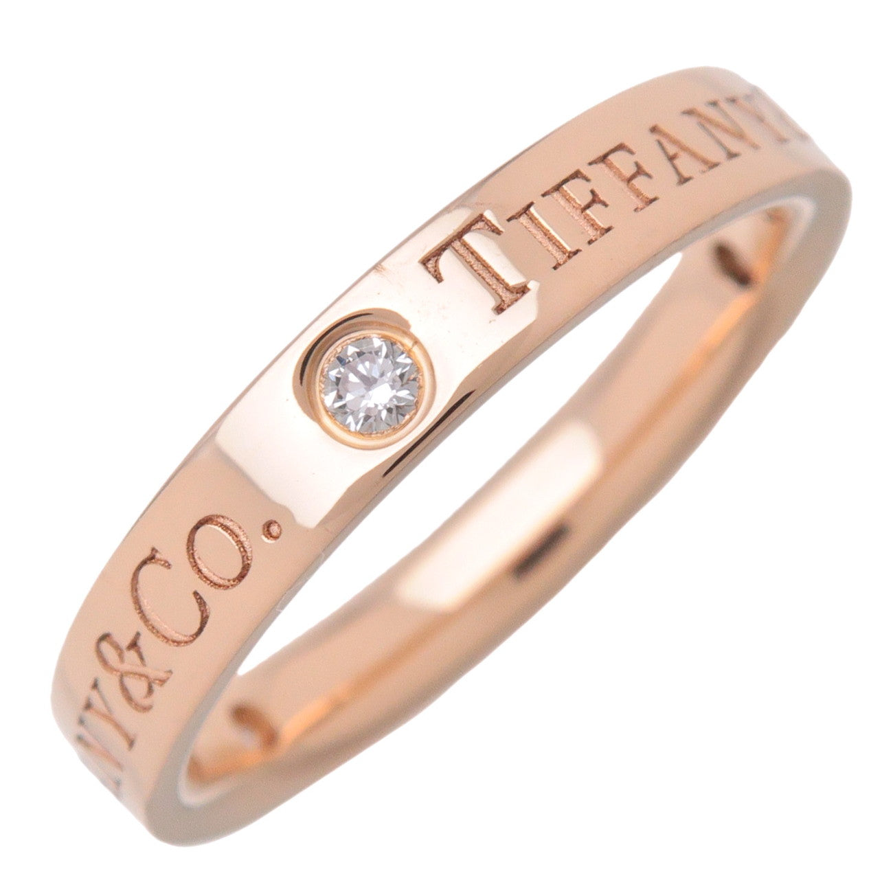 Tiffany & Co Flat Band Ring 3P Diamond K18 Rose Gold US4.5 EU48