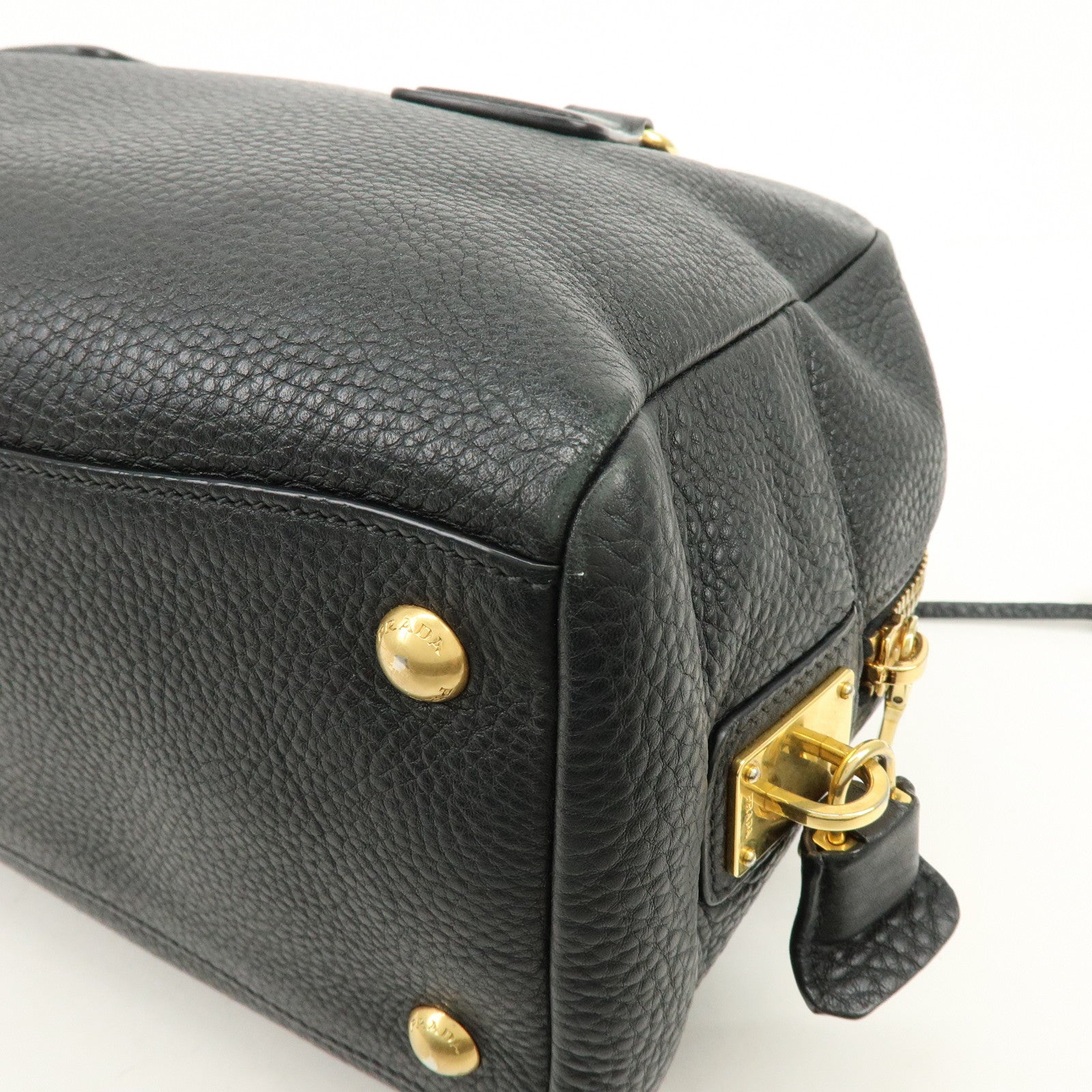 PRADA Logo Leather Boston Bag Shoulder Bag Black B3091M