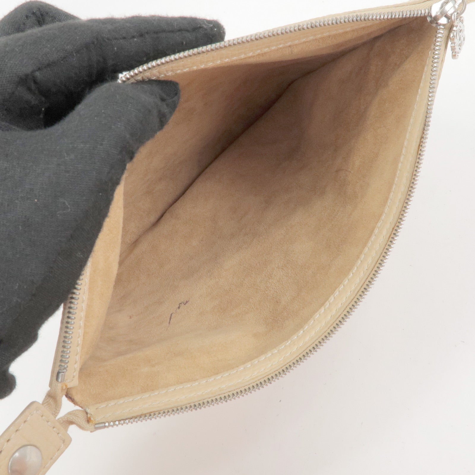 LOEWE Anagram Embossed Leather Tote Bag Hand Bag Beige