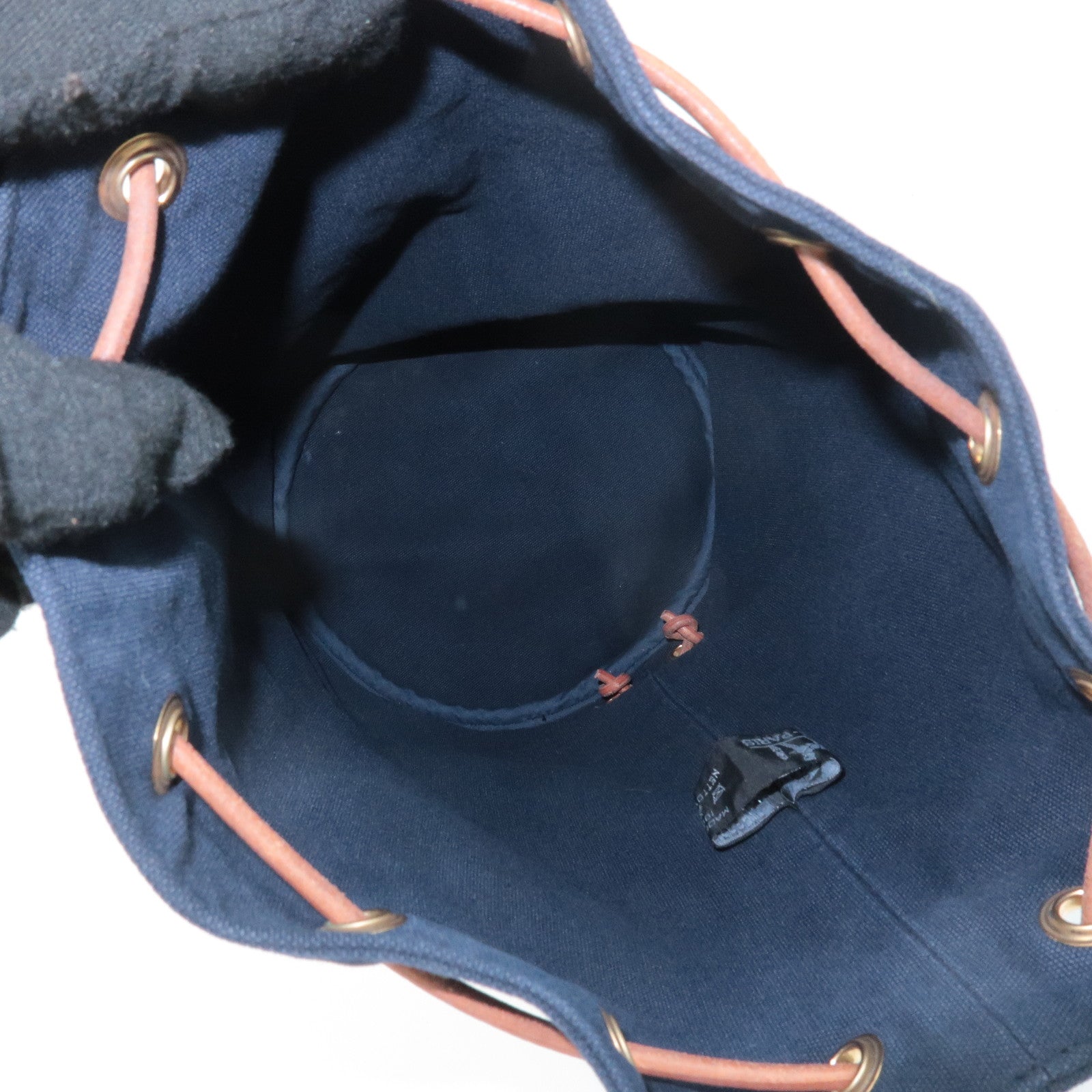 HERMES Canvas Leather Porochon Mimil PM Drawstring Shoulder Bag Used