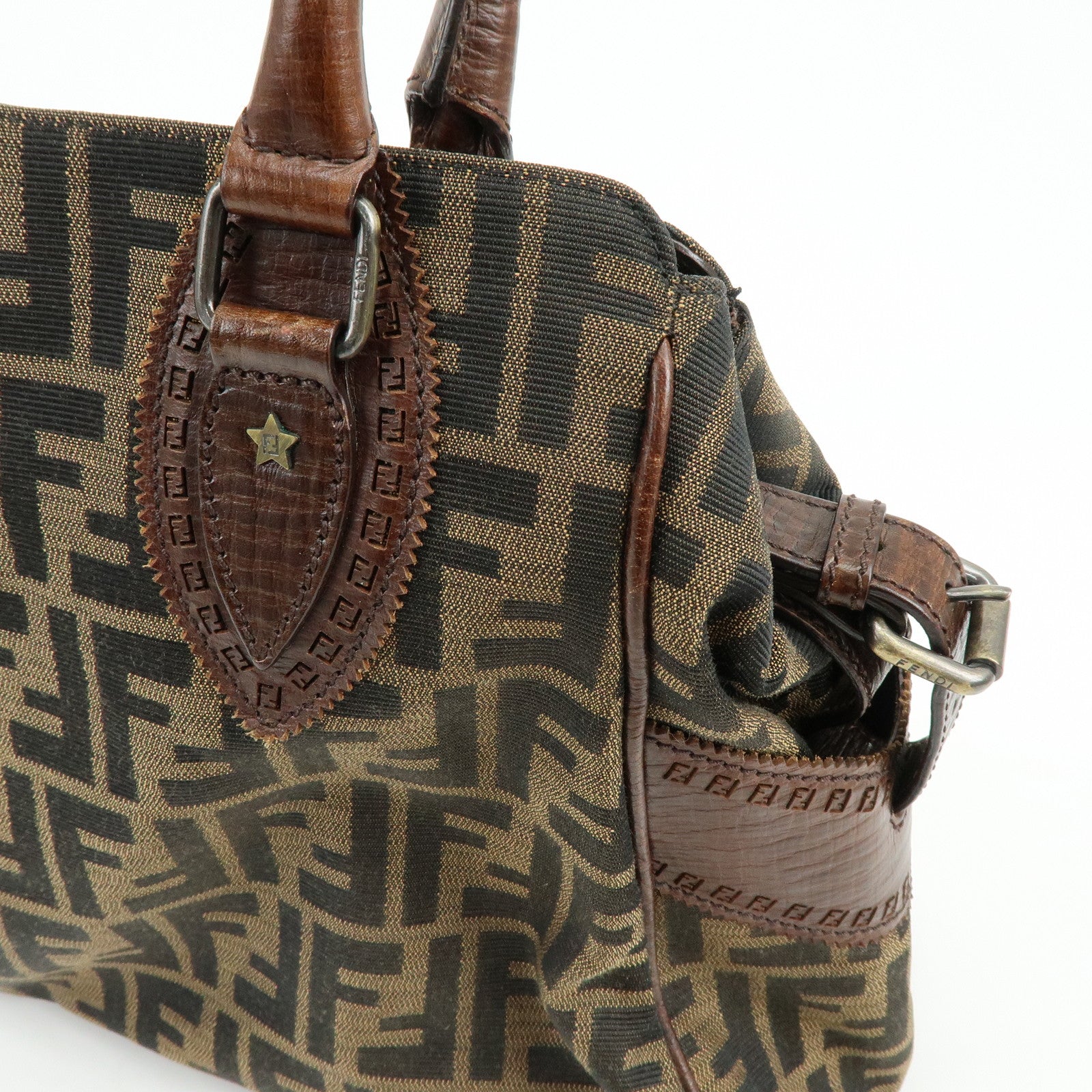 FENDI Zucca Ethnico Canvas Leather Tote Bag Shoulder Bag 8BN162