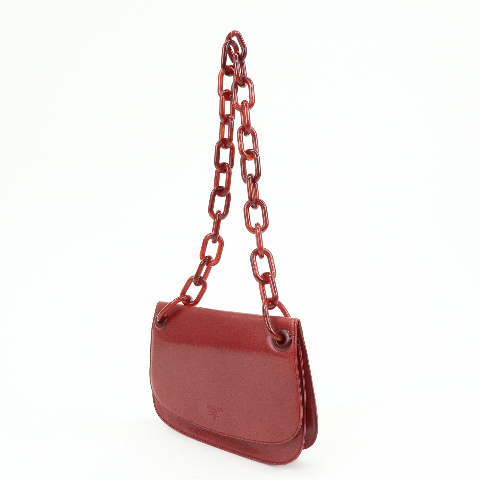 PRADA Logo Leather Plastic Chain Shoulder Bag Hand Bag Red