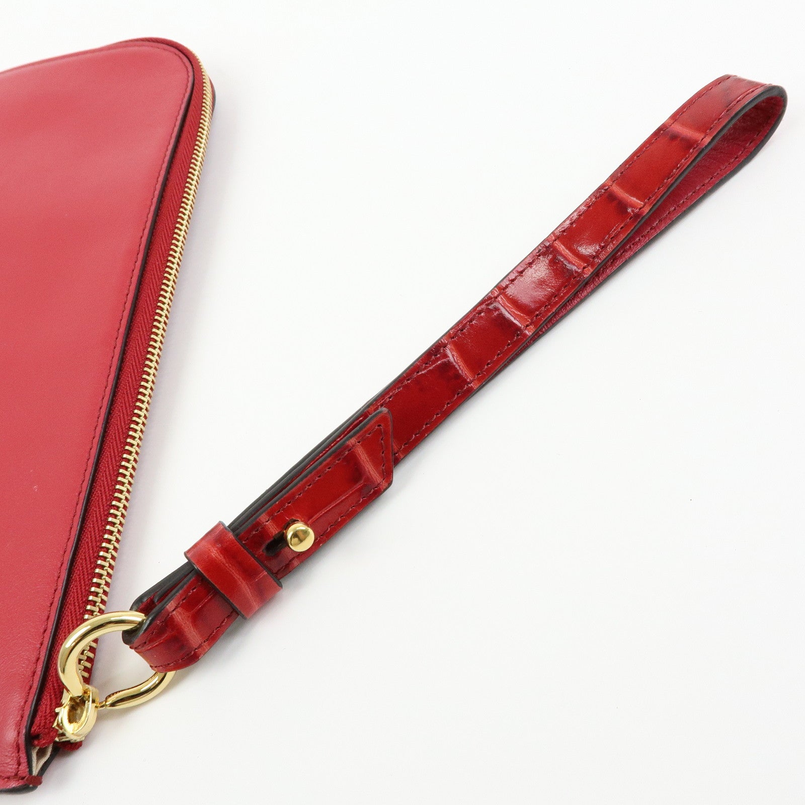 Chloe See By Chloe Embossed Leather Clutch Bag Flat Pouch Red