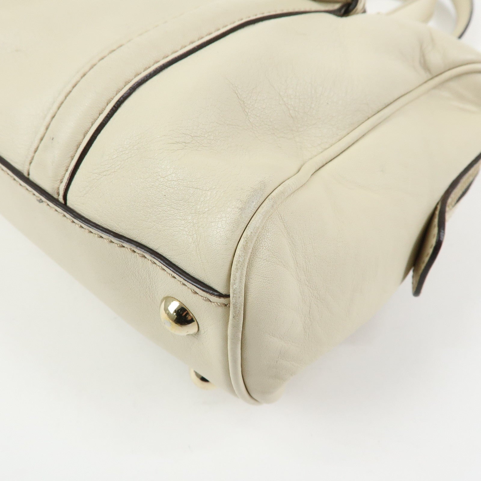 GUCCI Interlocking G Sherry Leather Boston Hand Bag Ivory 170009