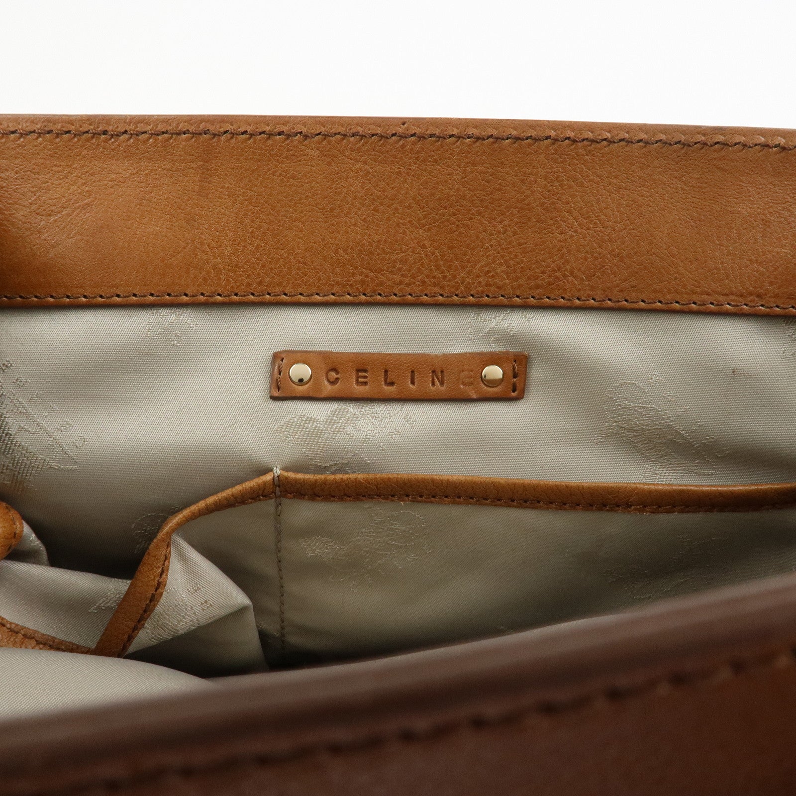 CELINE Logo Leather Boogie Bag Hand Bag Tote Bag Brown