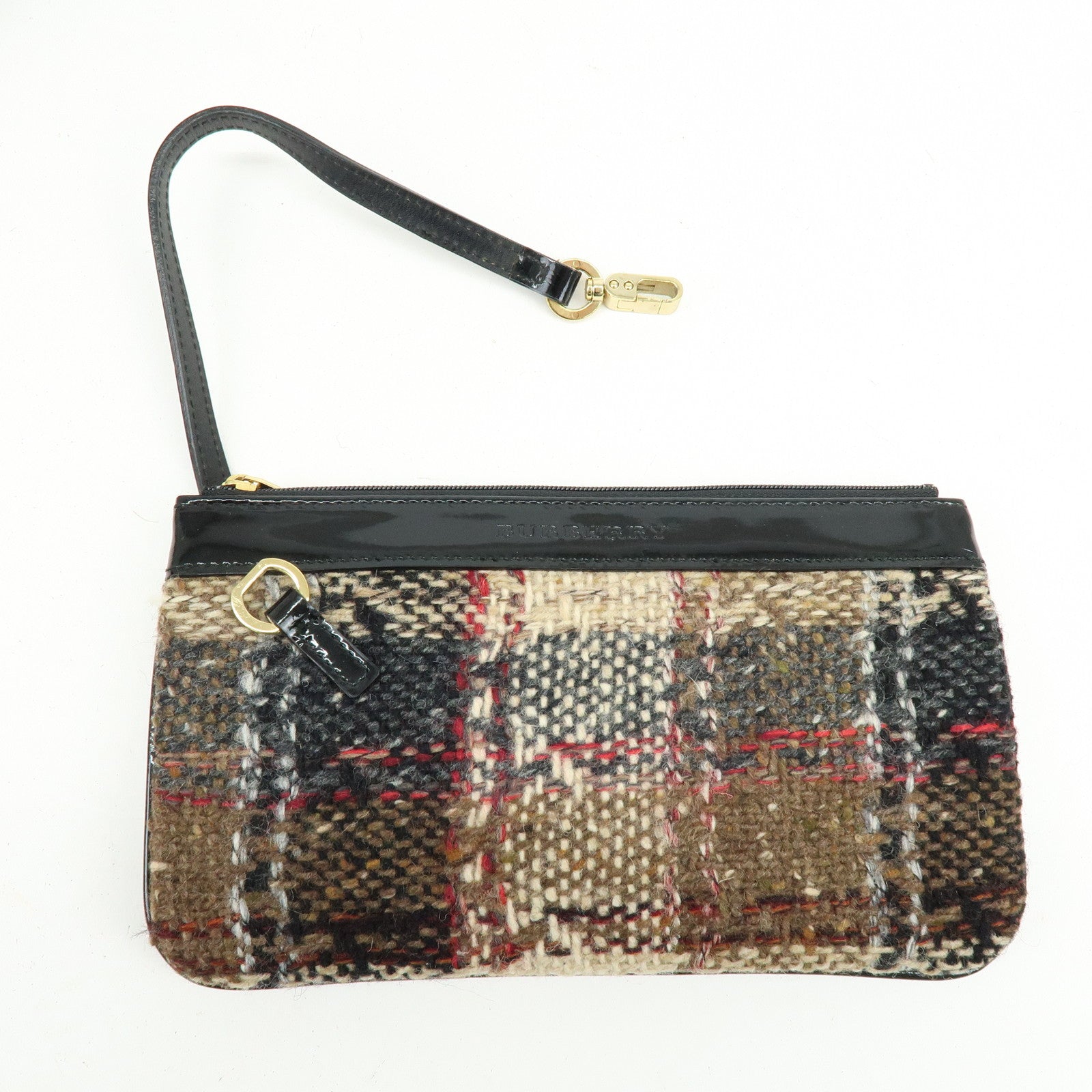 BURBERRY Tweed Patend leaether Suede Tote Bag Beige Black