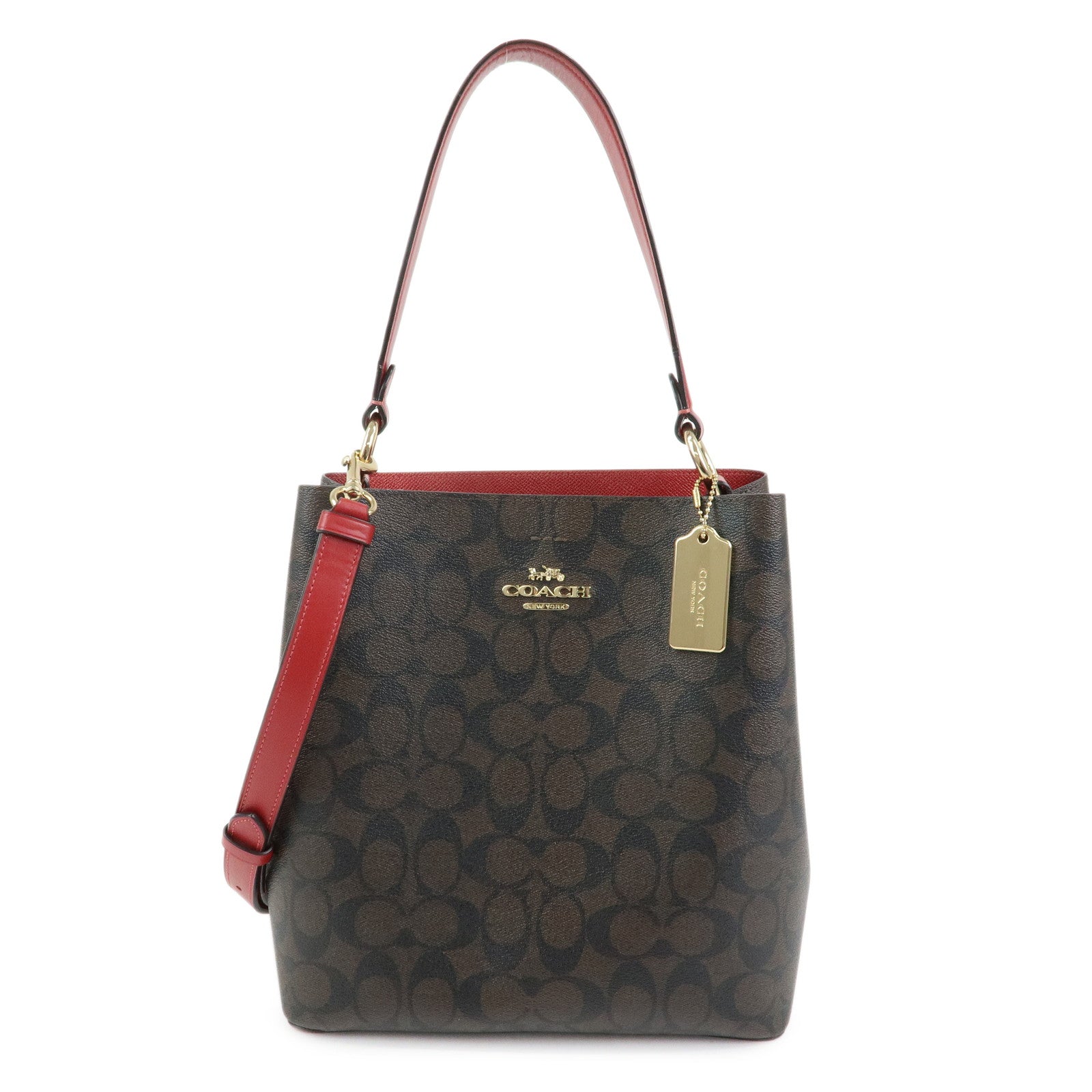 COACH Signature PVC 2Way Shoulder Bag Hand Bag Dark Brown Red