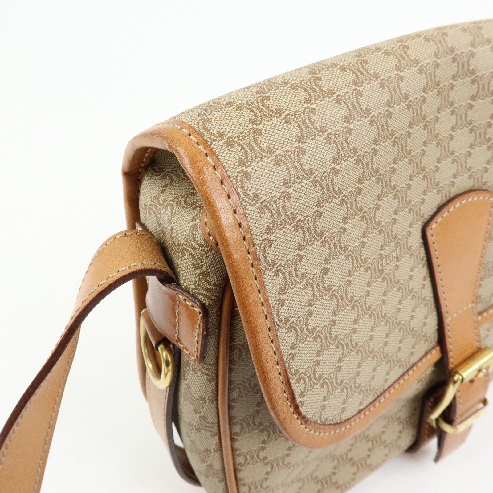 CELINE Macadam PVC Leather Shoulder Bag Beige Brown