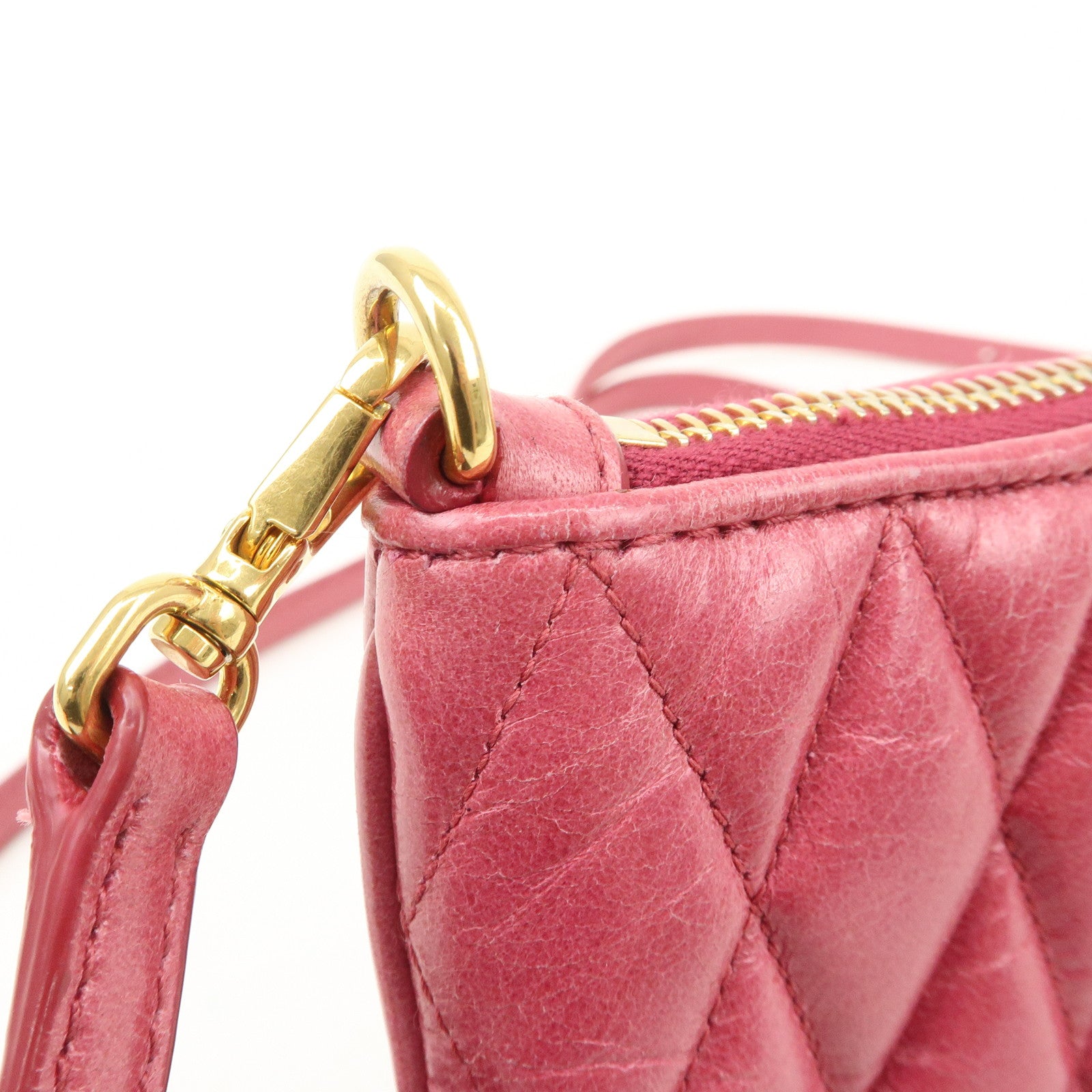 MIUMIU  Leather 2Way Shoulder Crossbody Bag Clutch Bag Pink Used