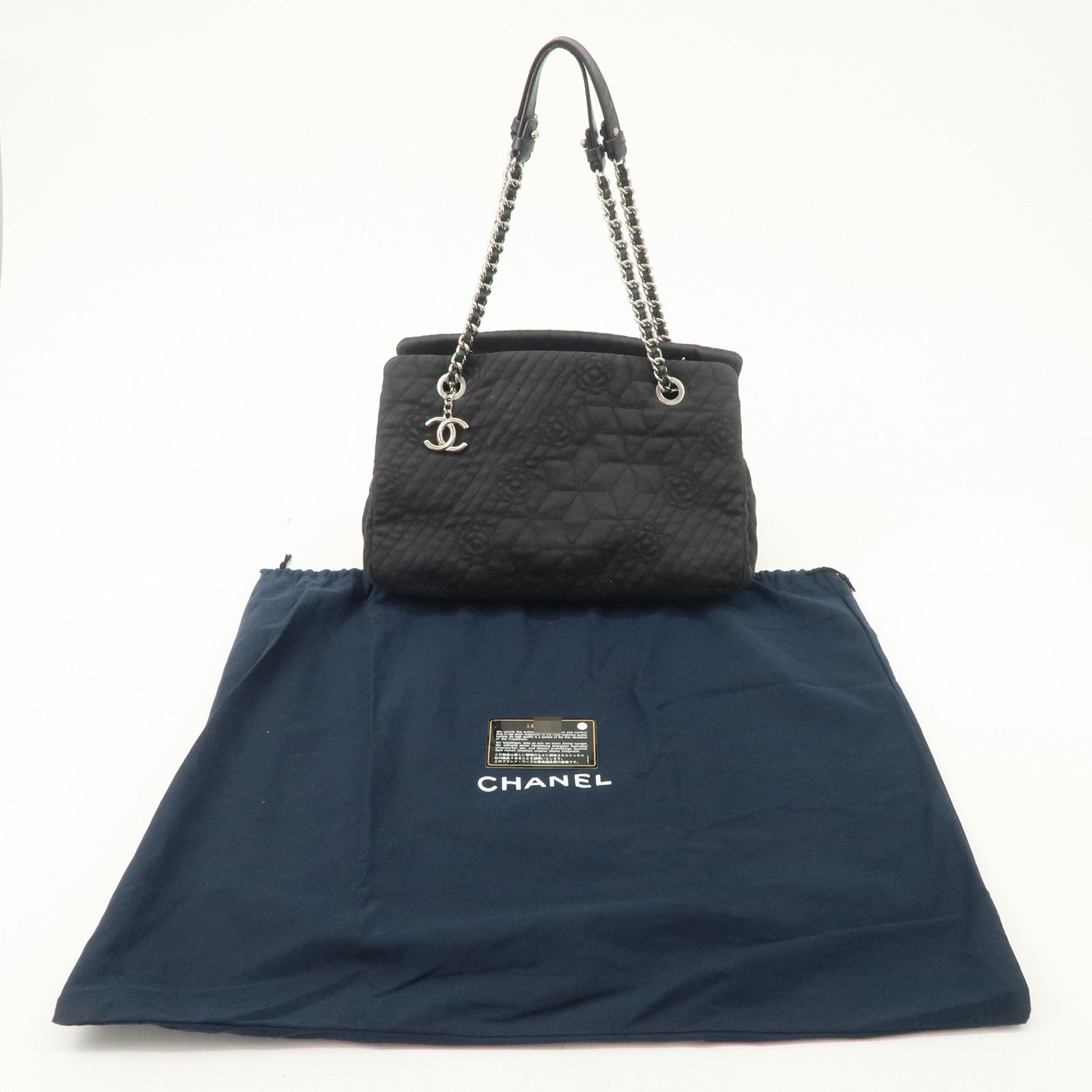 CHANEL Camelia Denim Chain Shoulder Bag Black A66903 Used