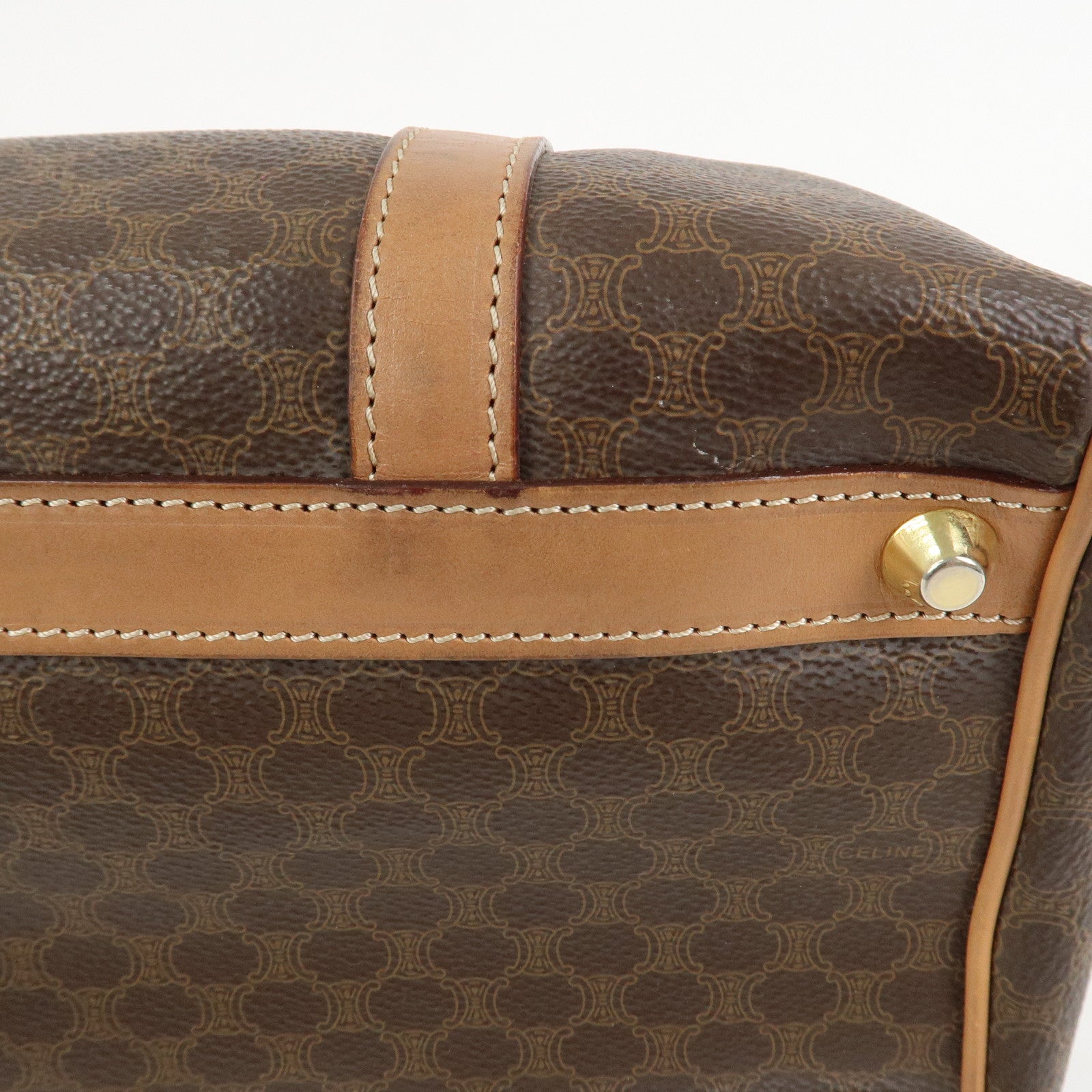 CELINE Macadam Logo PVC Leather Boston Bag Hand Bag Brown