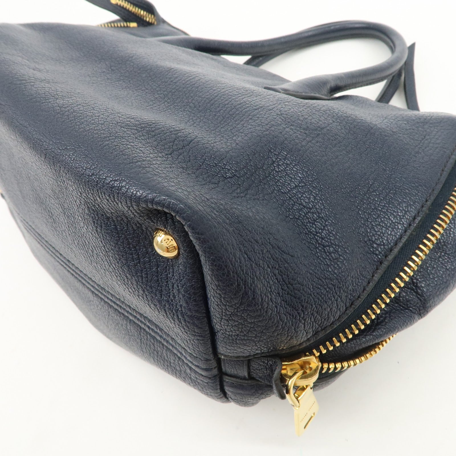 MIU MIU Madras Leather 2WAY Bag Hand Bag Shoulder Bag Navy RN1016
